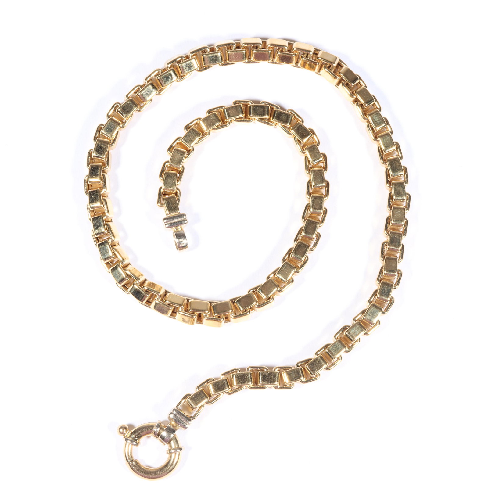 Large 18K yellow gold box chain choker necklace. 16"Long x 1/4"W (1 of 4)