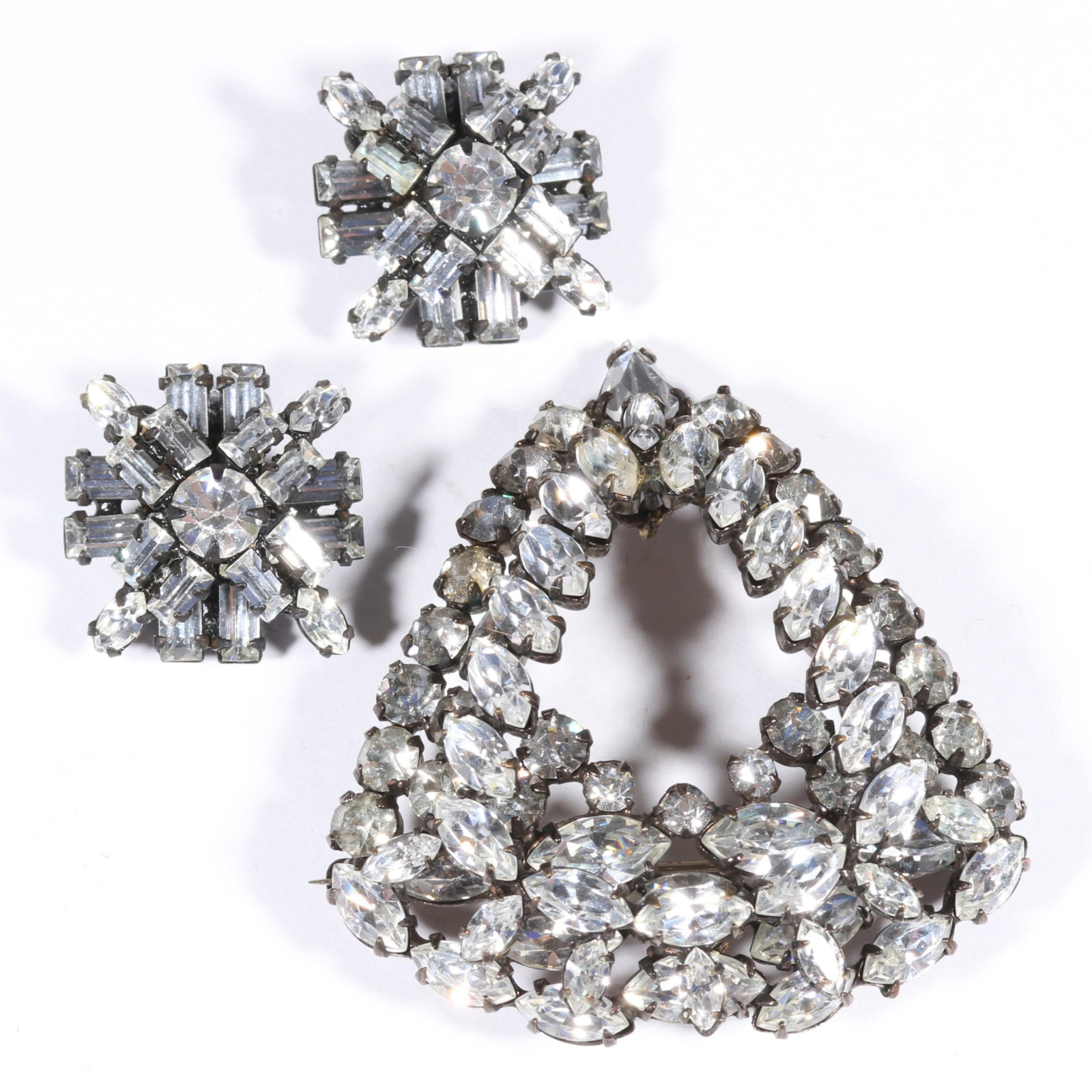 Vintage Schreiner diamante rhinestone crystal earrings with unsigned Schreiner? dimensional brooch, (1 of 6)