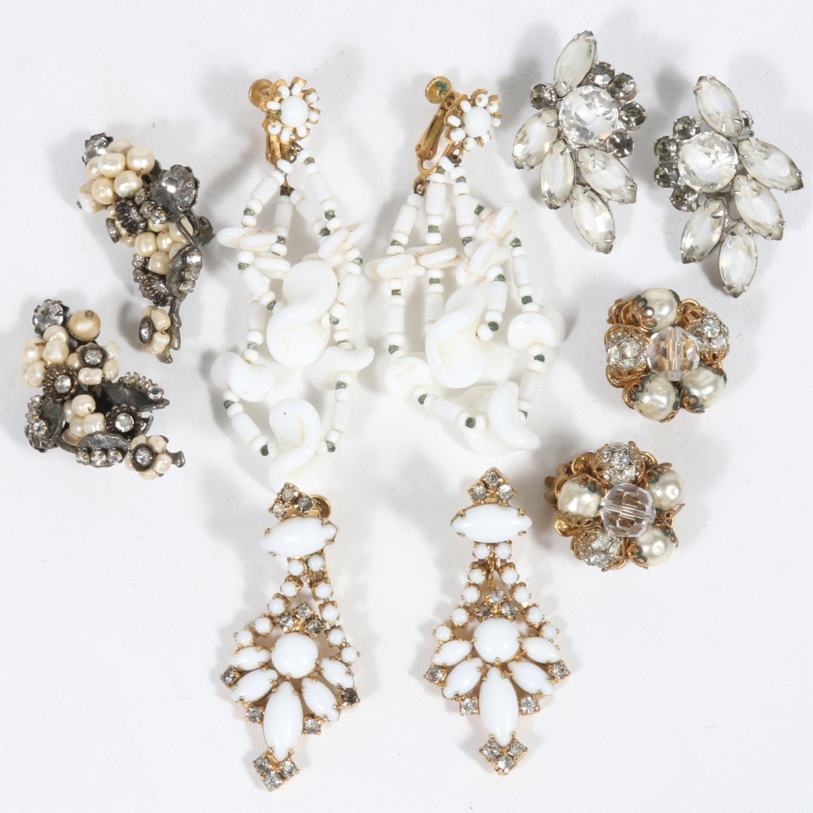 Vintage 5pc. earring group: Original by Robert faux pearl and crystal beaded earrings, Eugene faux (1 of 10)