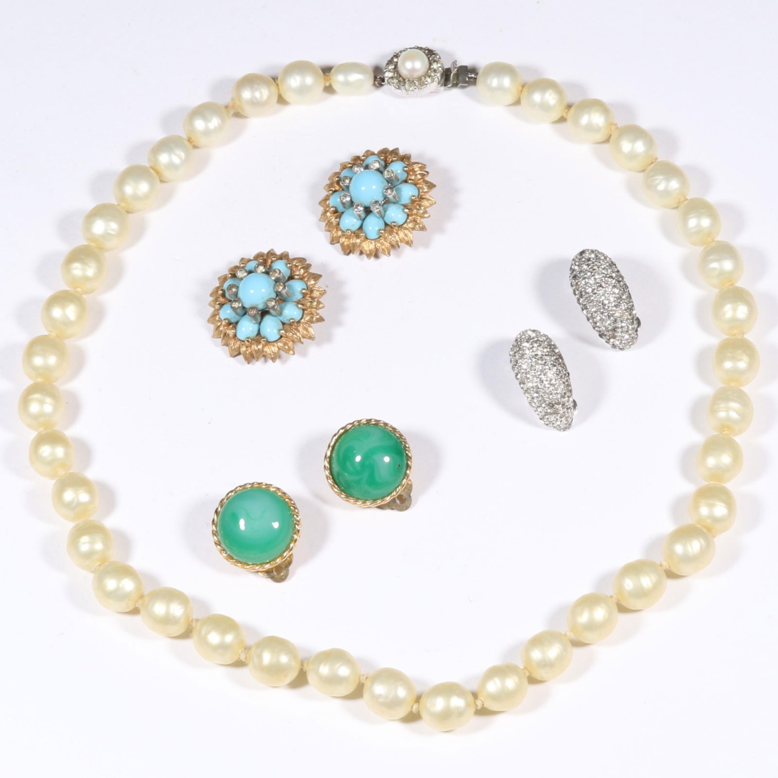 Vintage Joseph Mazer Jomaz jewelry group with Mazer faux pearl single strand beaded necklace with (1 of 8)