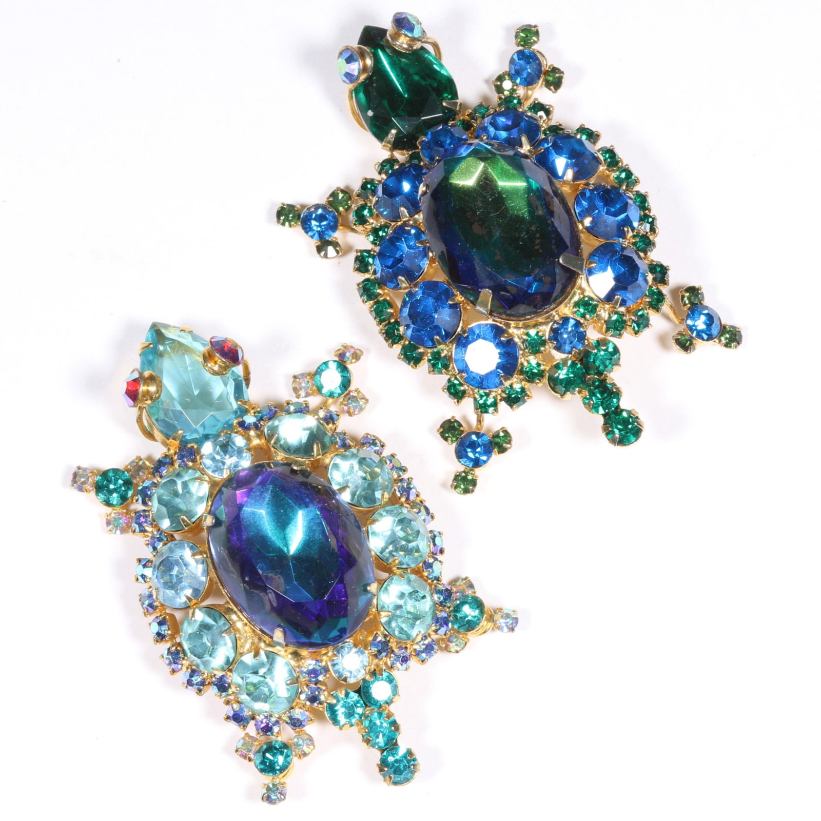 DeLizza & Elster Juliana pair of rhinestone crystal turtles. 2 5/8"H x 1 5/8"W (light blue turtle) (1 of 9)