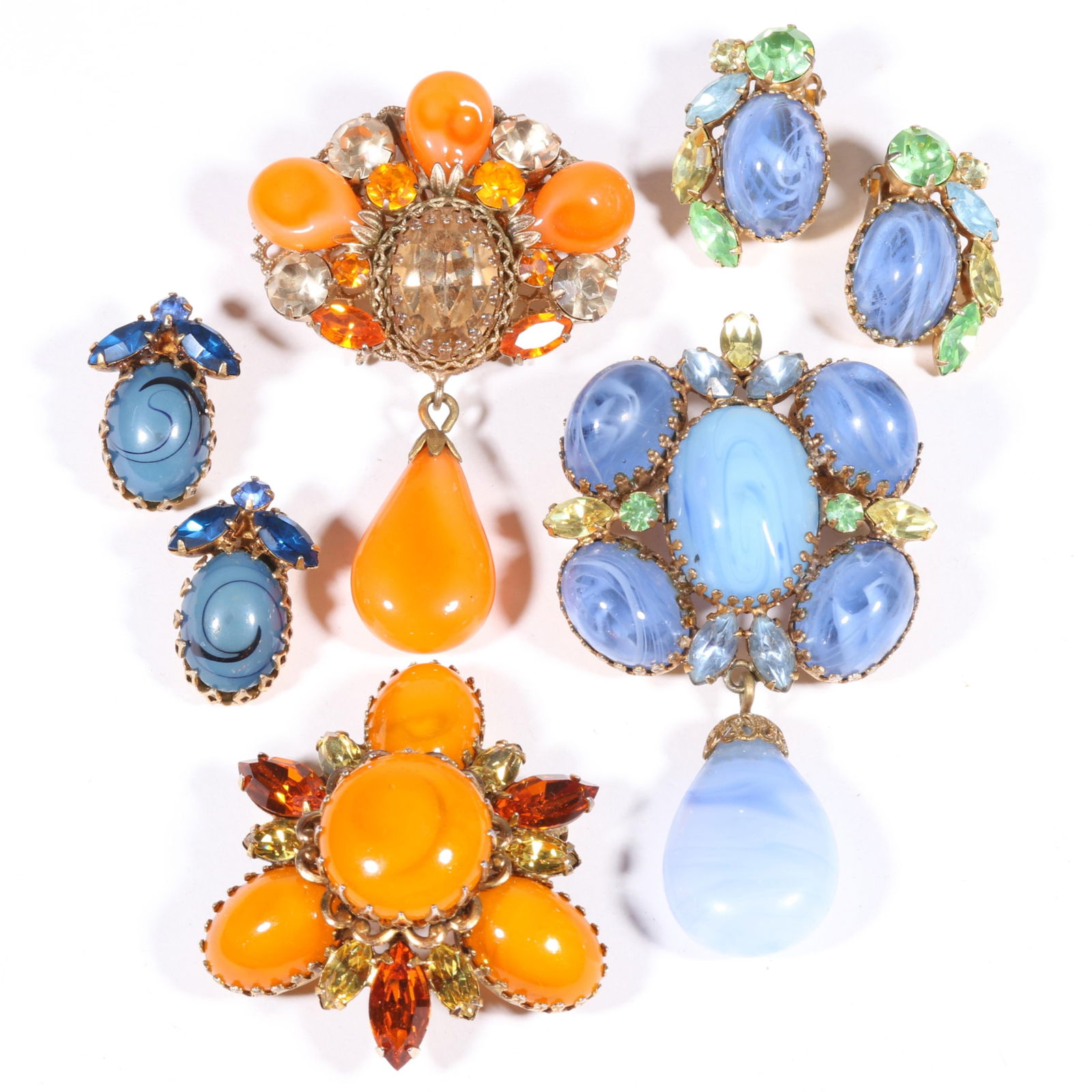 Vintage Regency signed and unsigned candy swirl art glass jewelry group. 3 1/2"H x 1 7/8"W (large (1 of 8)