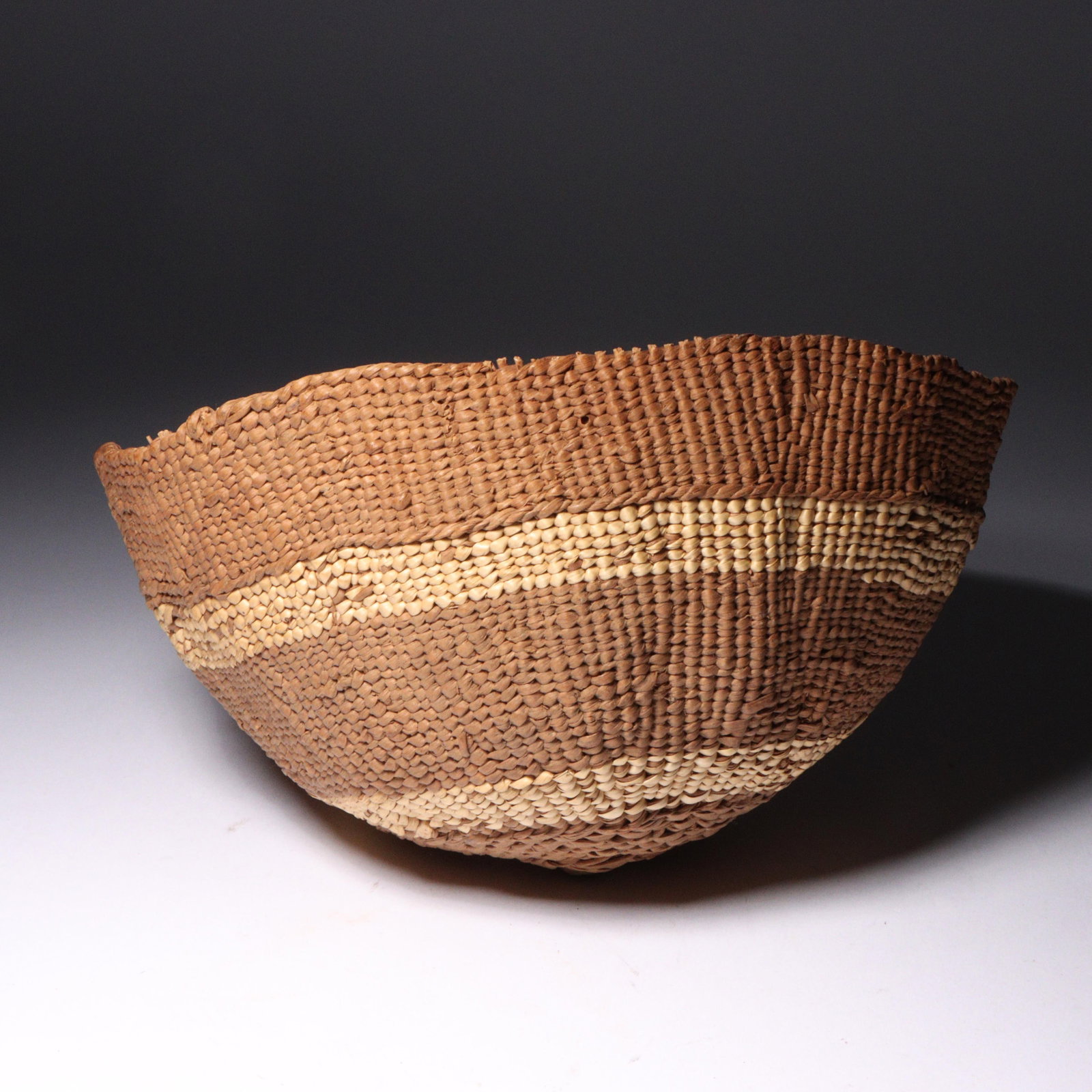 Native American Hupa / Karuk / Yurok polychrome woven basket hat with banded design. 5 1/4"H x 8"W (1 of 3)