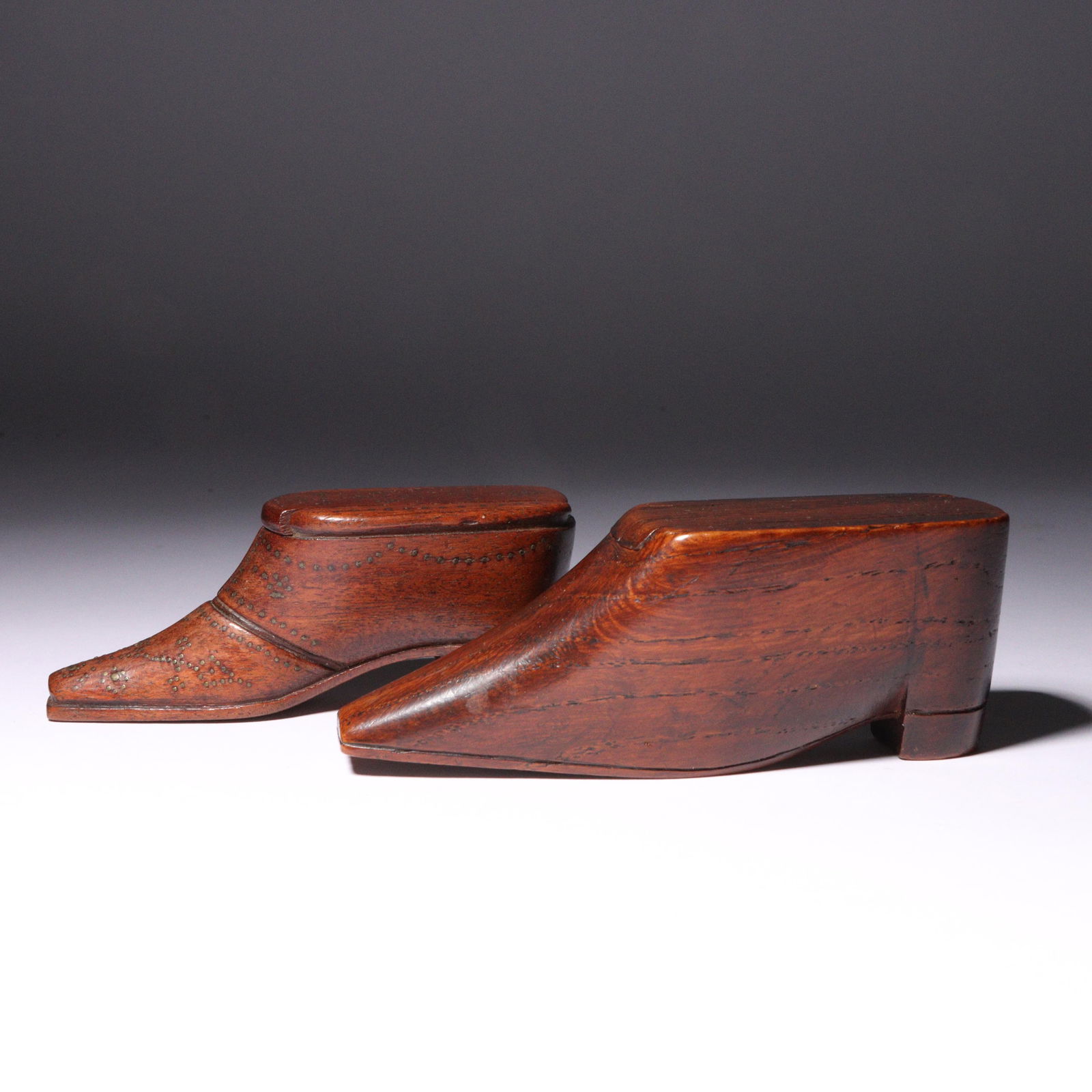 Two antique carved wood shoe snuffs 1 3/4"H x 4 1/2"W (largest) (1 of 4)