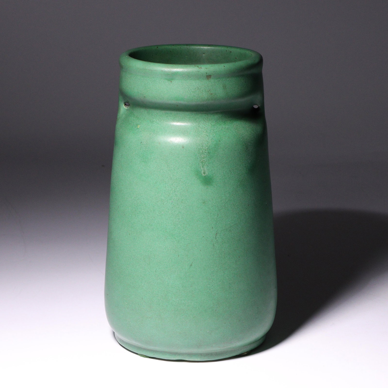 Arts & Crafts matte green art pottery vase, Brush McCoy? 8 1/2"H x 5"W (1 of 4)