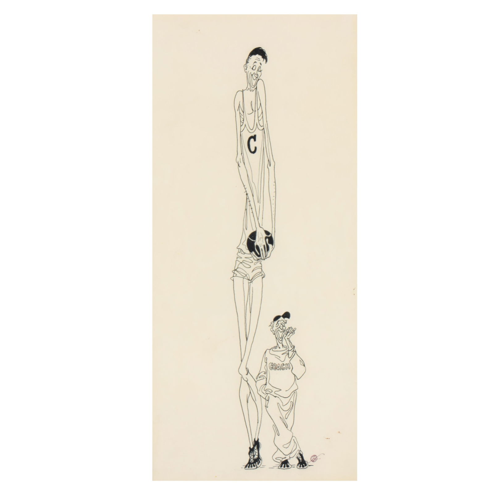 Frank Kelly Freas, American (1922 - 2005), basketball player and coach caricature, ink on board,: Frank Kelly Freas American (1922 - 2005) basketball player and coach caricature ink on board Signed lower right. Provenance: gift from Frank Kelly Freas, 1970s From the private collection of Sandra Mi