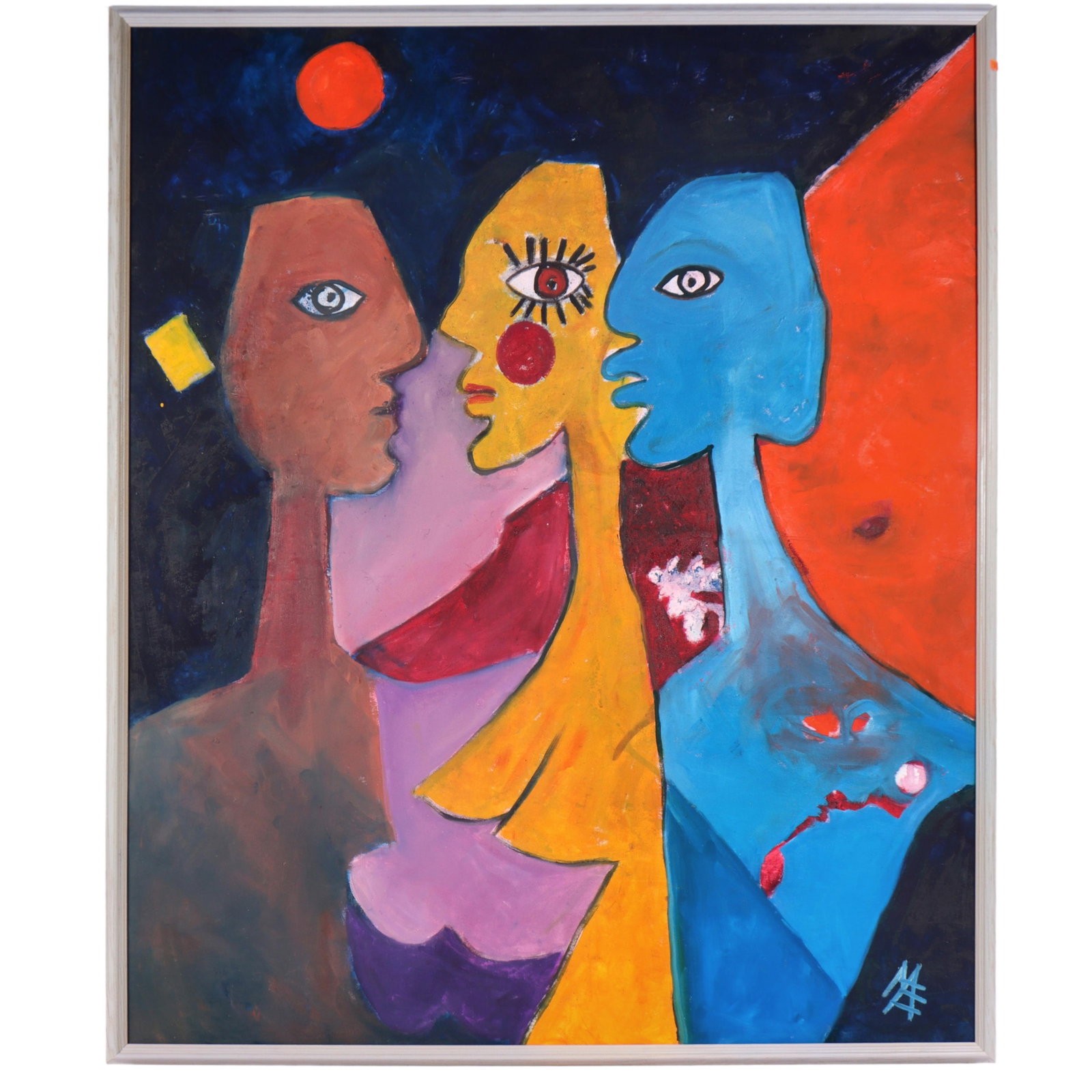 Mae Alice Engron, Indiana (1933-2007), three abstract figures, oil on canvas, 47 1/2" H x 39"W (1 of 6)