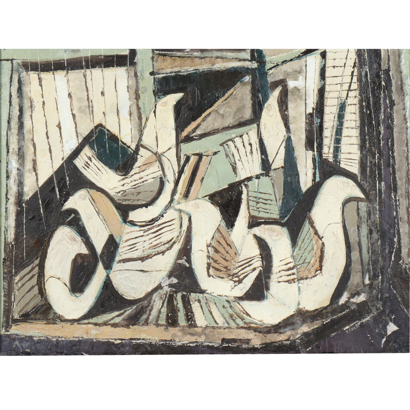 Paul Calvo, American (19362012), Modernist Abstract With Birds / Doves