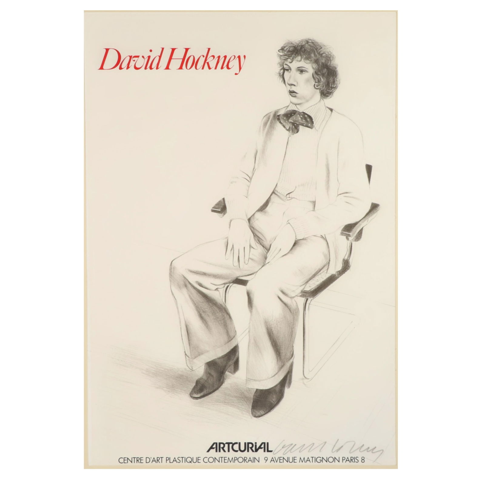 David Hockney signed Artcurial exhibition poster, Paris, 1979 29"H x 20"W (sight), 35"H x 23 1/2"W (1 of 8)