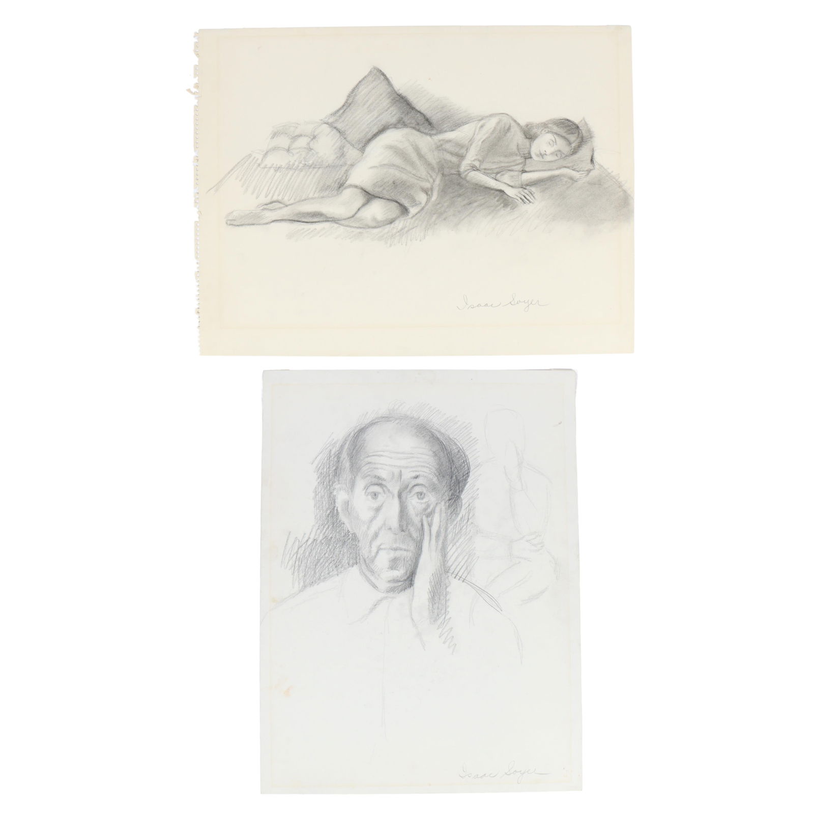 Isaac Soyer, New York / Russian Federation (1902 - 1981), male portrait / reclined female portrait,: Isaac Soyer New York / Russian Federation (1902 - 1981) male portrait / reclined female portrait graphite on paper Signed lower right. Biography from the Archives of askART: Russian-American genre sce