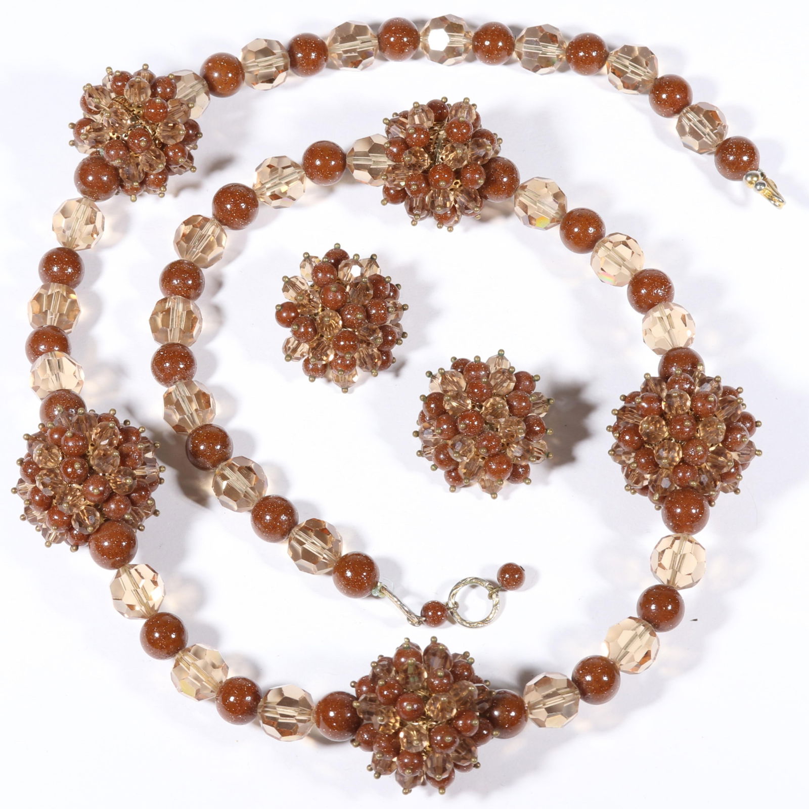 Christian Dior Germany 1960 vintage designer couture poured glass cluster necklace with matching: Christian Dior Germany 1960 vintage designer couture poured glass cluster necklace with matching earrings, book piece. Book: Fabulous Fakes by Carol Tanenbaum Pg.187 From the Carole Tanenbaum Collecti