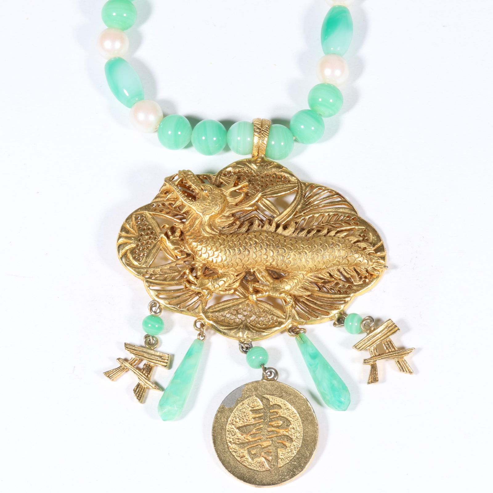 KJL Kenneth Lane Asian inspired art glass beaded pendant necklace with peking glass drops and dragon (1 of 8)