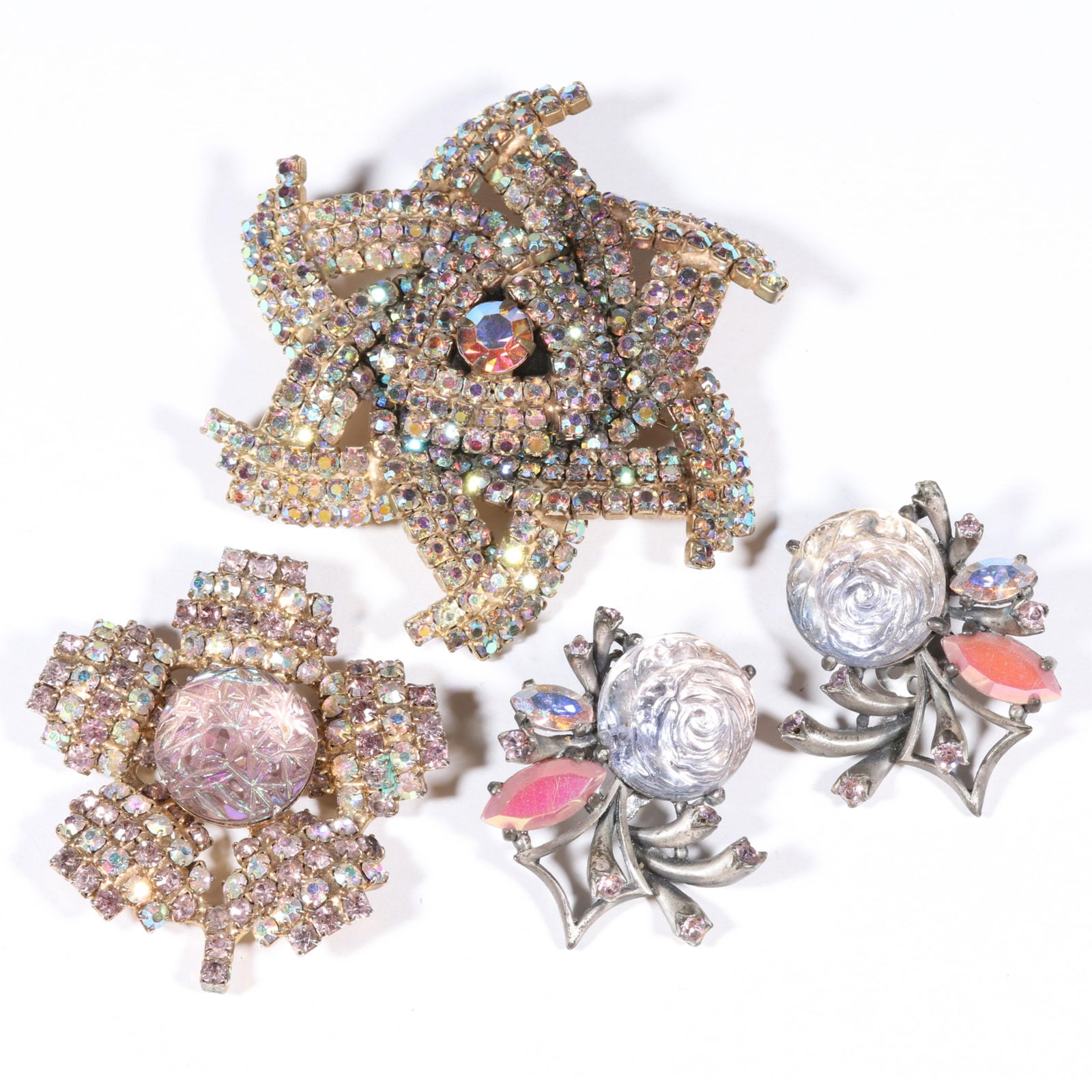 Schiaparelli molded art glass earrings with pair of unsigned complementary rhinestone crystal (1 of 9)