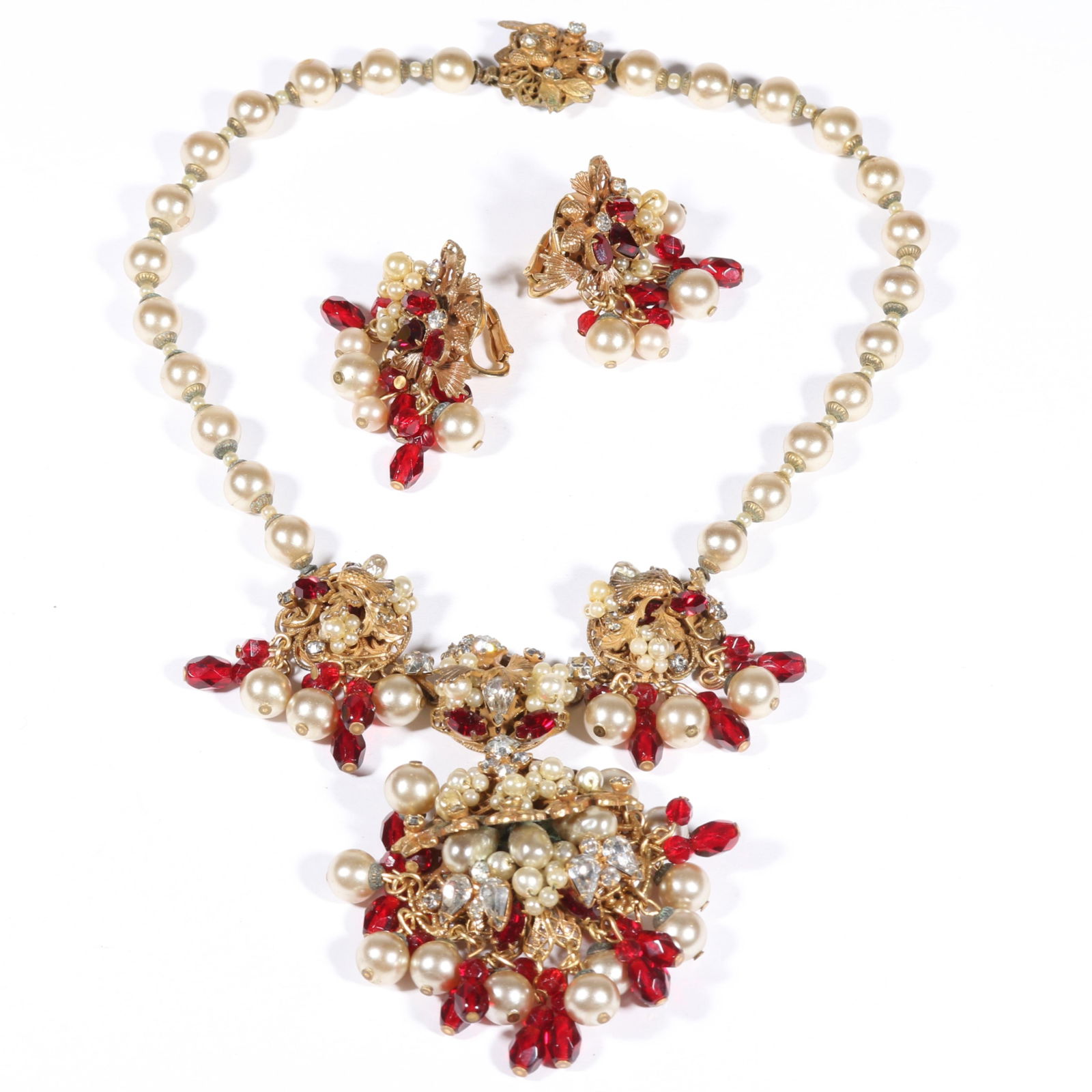 Original by Robert demi-parure featuring matching necklace and earrings with faux pearl, rhinestone (1 of 7)