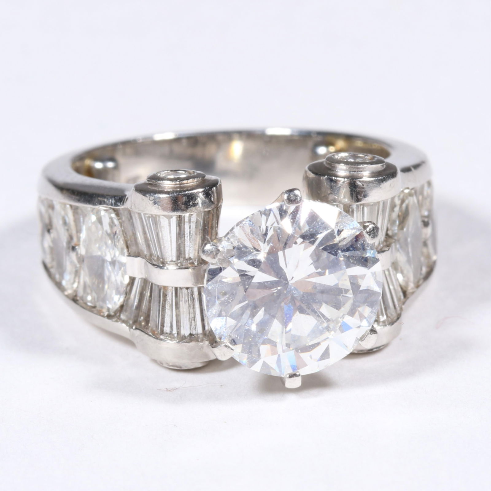 JB STAR Platinum scroll diamond ring containing one round diamond estimated to weigh 3.29 carats (1 of 8)