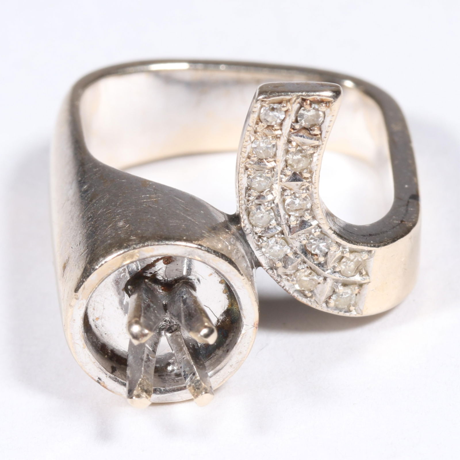 14K white gold offset bypass ring with no center stone and 12 single cut diamonds totaling .10 (1 of 6)