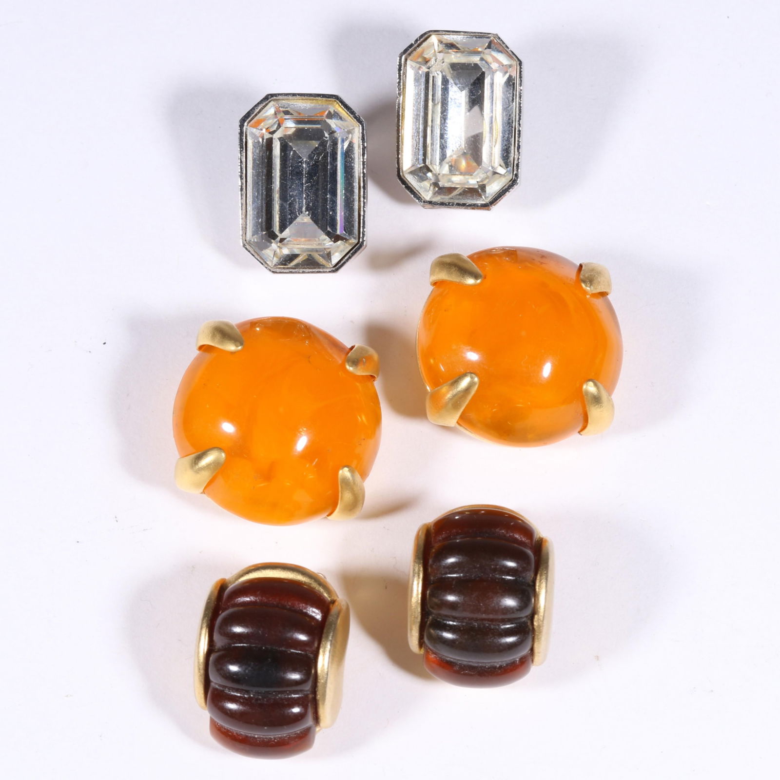 Two pairs of chunky Givenchy earrings and pair of YSL Yves Saint Laurent large clear rhinestone (1 of 10)