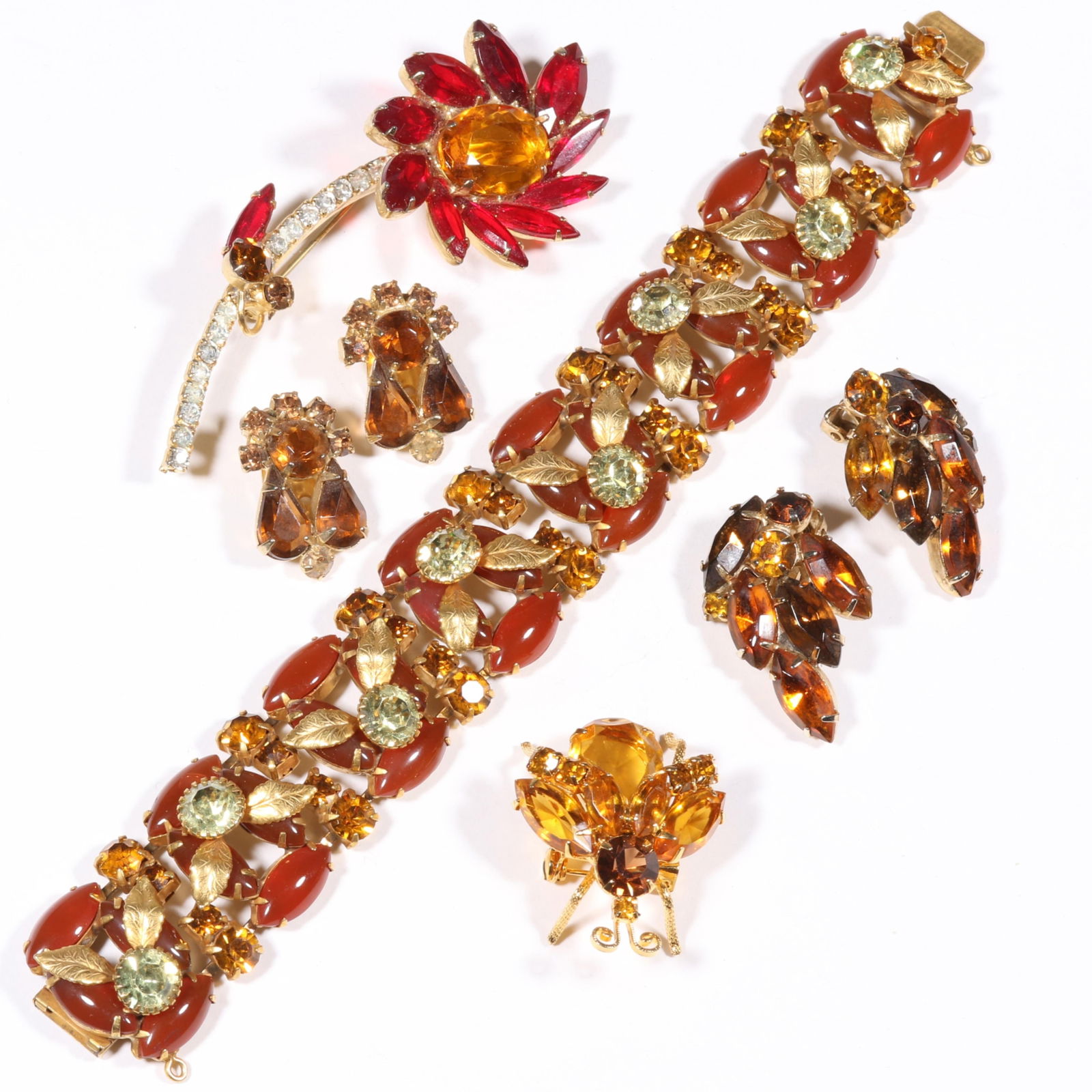 D & E Juliana 5pc. rhinestone crystal jewelry group with bug brooch. 7 1/2"L x 1"W (bracelet) (1 of 11)