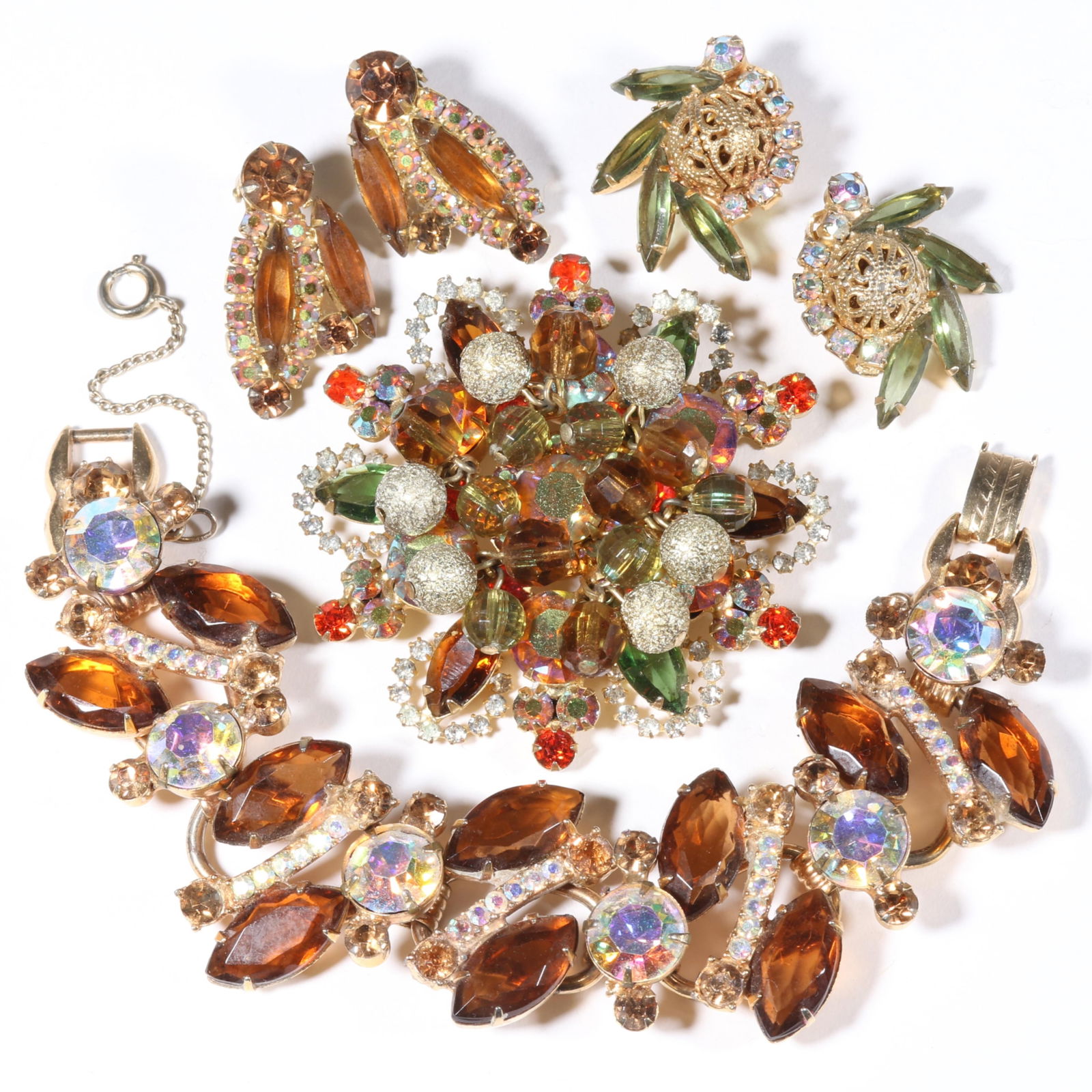 D & E Juliana autumnal rhinestone crystal jewelry group. 7 1/2"L x 1 1/8"W (bracelet) (1 of 8)