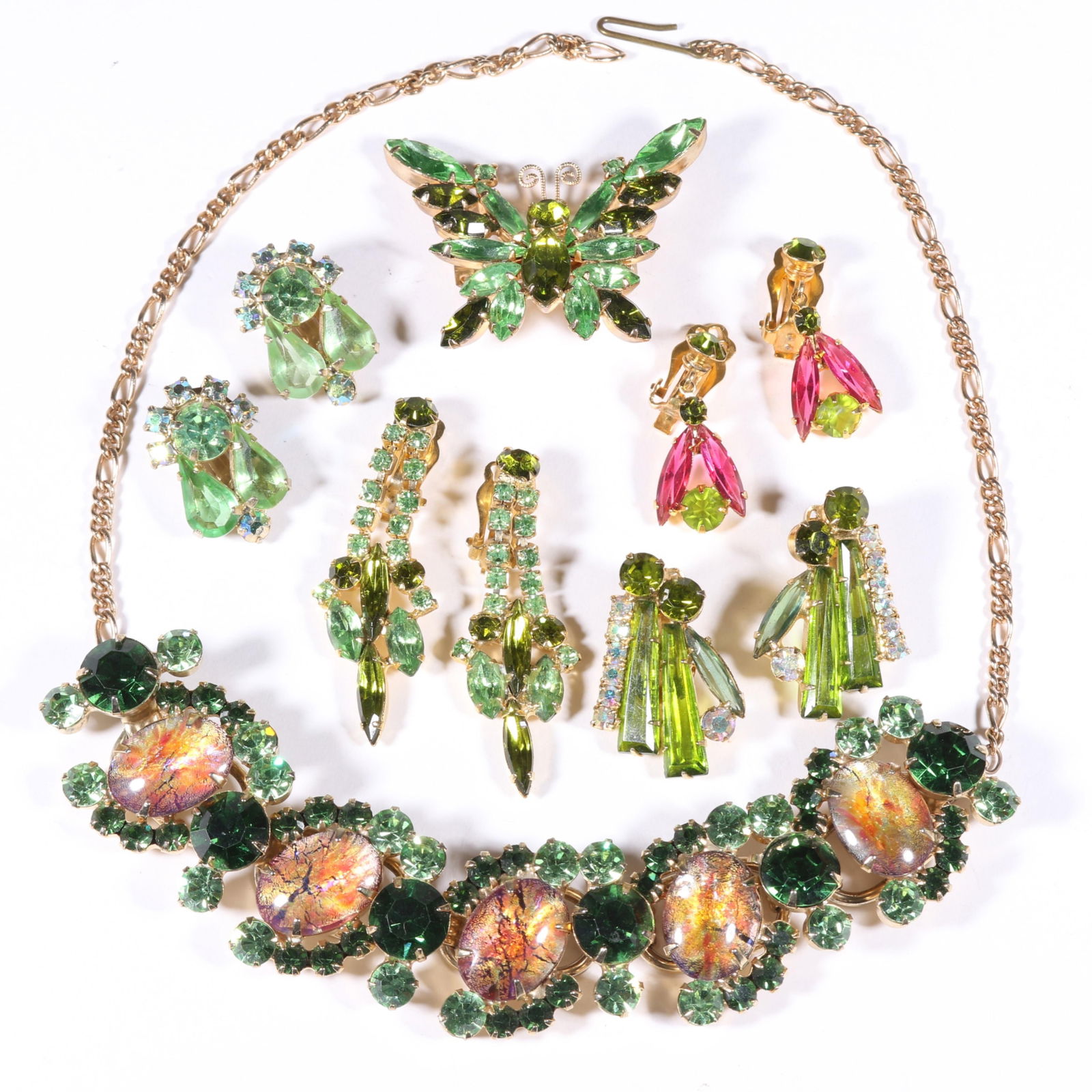 D & E Juliana 6pc. jewelry group with art glass cabochon converted bracelet necklace. 17 1/2"L x 1 (1 of 10)