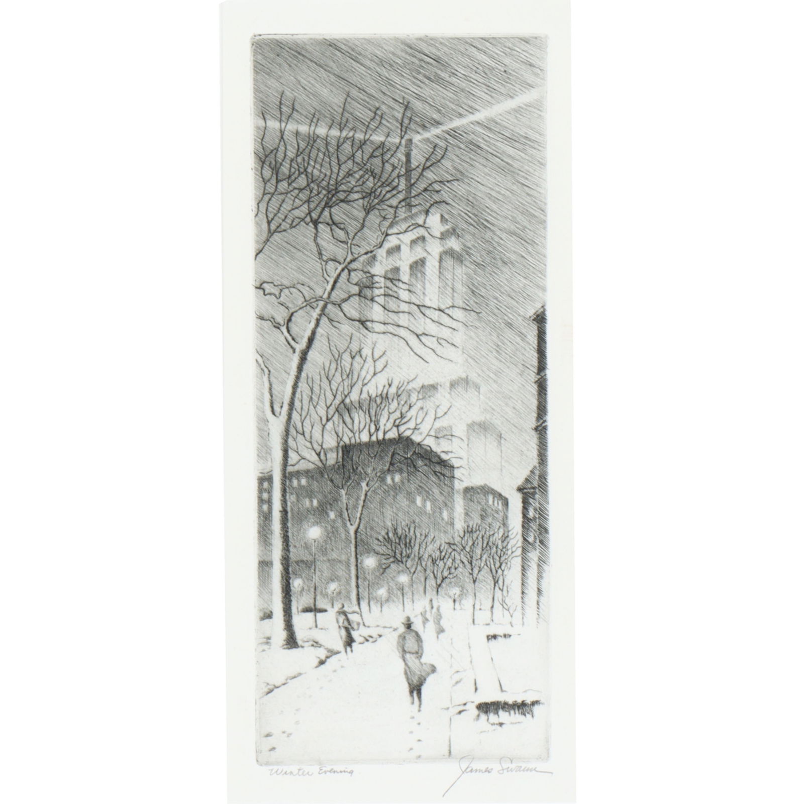 James Swann, American (1905-1985), Winter Evening, etching, 10 1/2?H x 4 1/4?W (plate) , 17 1/2?H x (1 of 9)