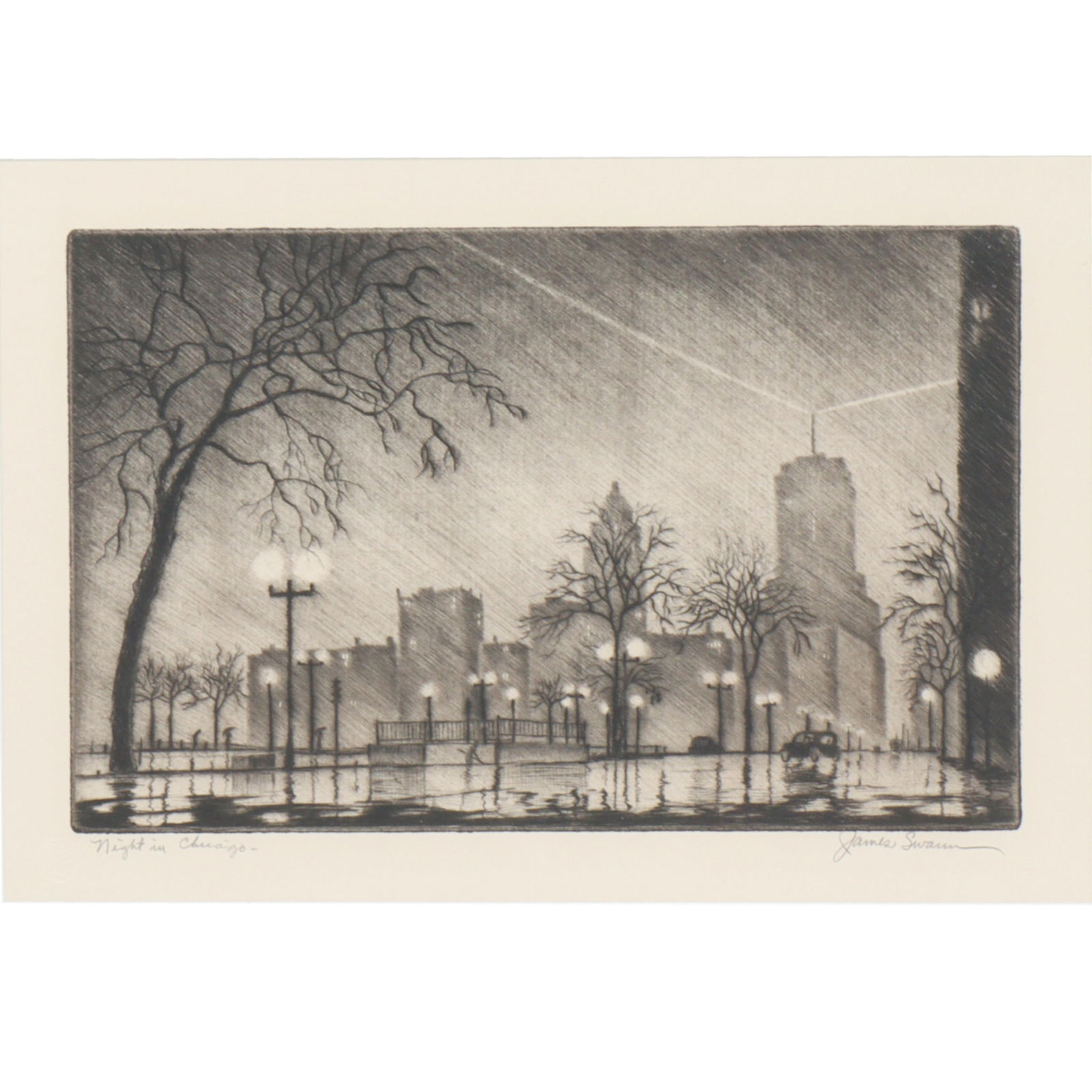 James Swann, American (1905-1985), Night in Chicago, 1940, drypoint etching, 6 1/2?H x 10 3/4?W (1 of 9)