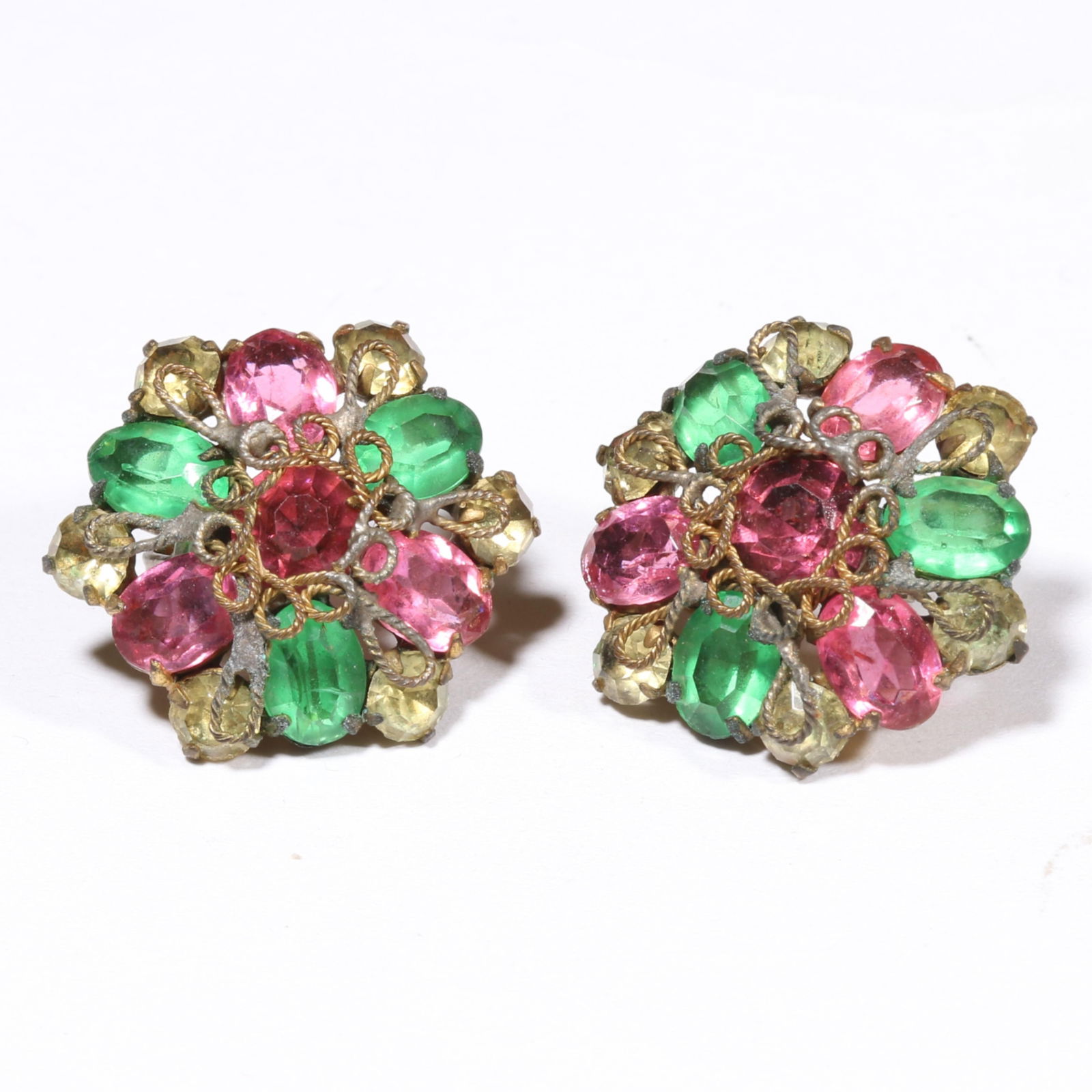Vintage unsigned Fashioncraft by Robert floral springtime color jewels and filigree earrings. (1 of 4)
