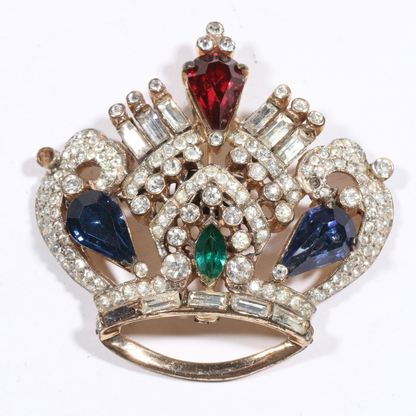 Large Coro Craft / Corocraft sterling silver vermeil crown brooch with multi colored rhinestone (1 of 10)