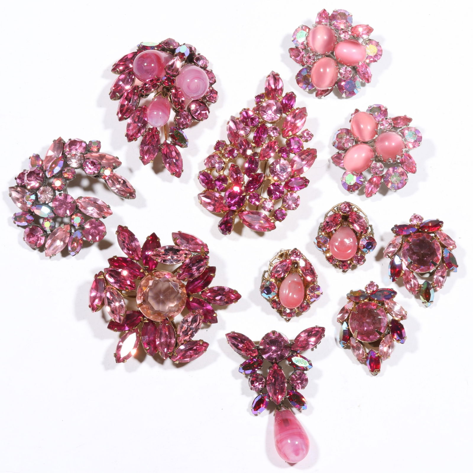 Vintage Regency signed and unsigned jewelry group including pink candy swirl and cat eye art glass (1 of 9)