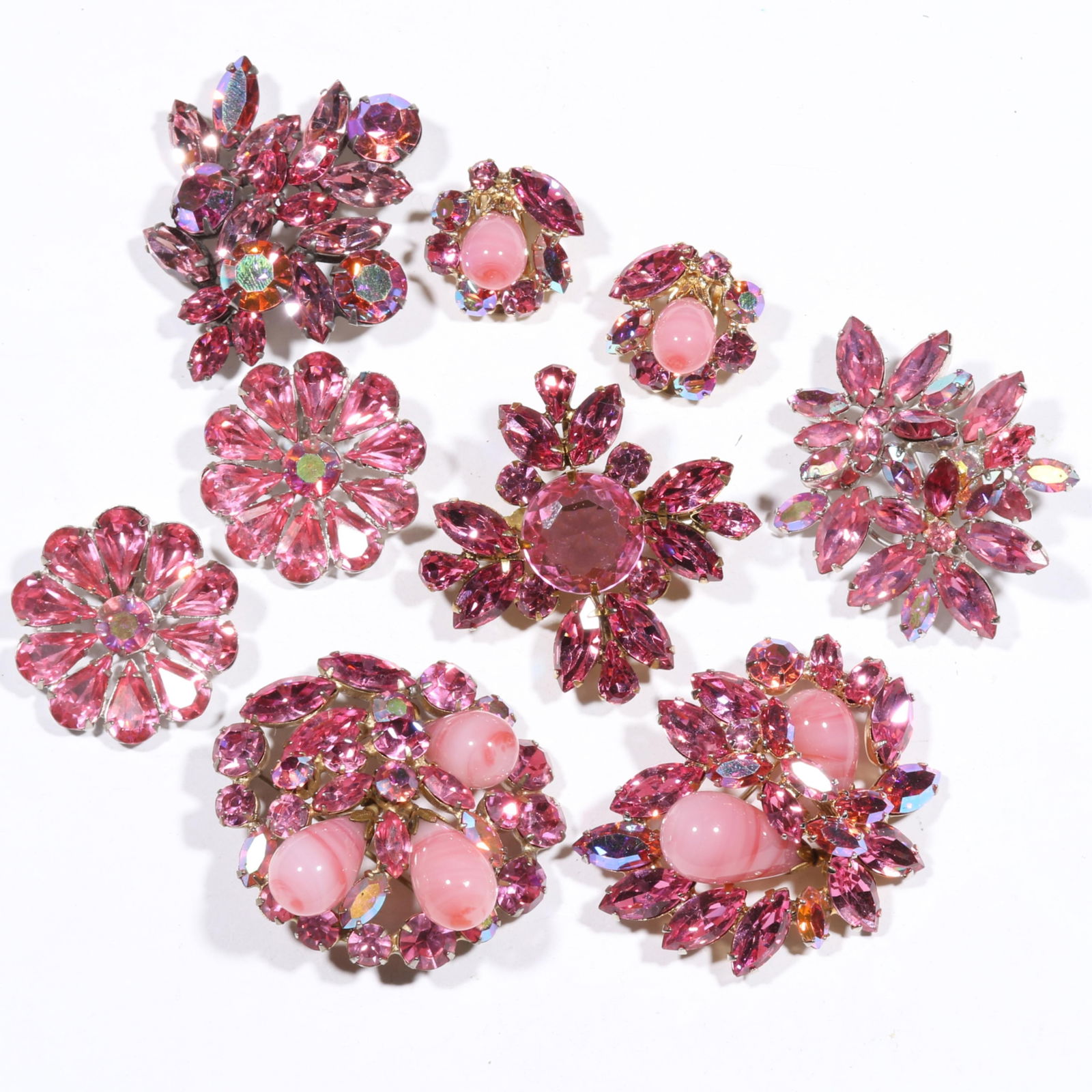 Vintage Regency signed and unsigned pink, rose, candy swirl, and aurora borealis rhinestone crystal (1 of 8)