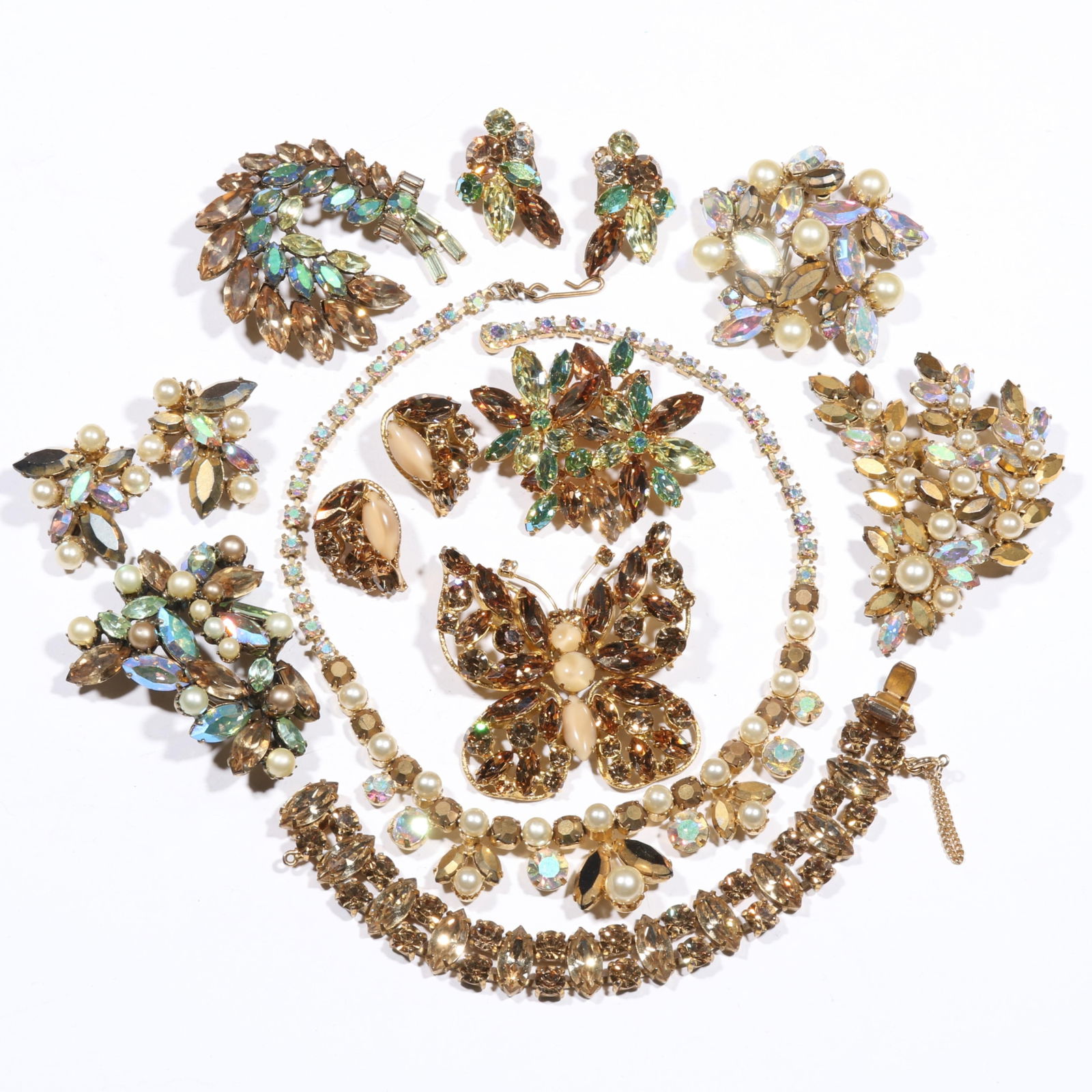 Vintage Regency signed and unsigned faux pearls and golden chrome, amber, and aurora borealis (1 of 9)