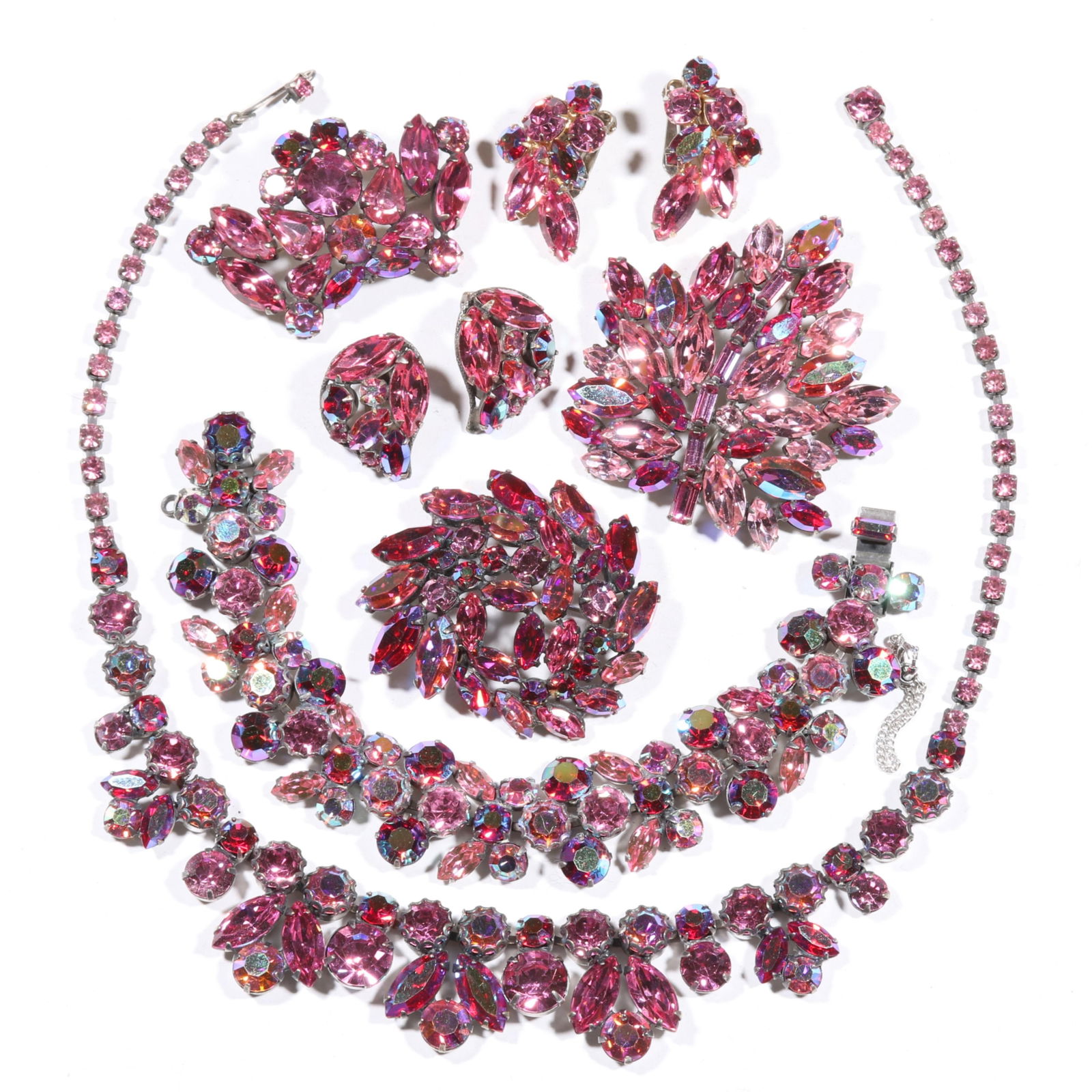 Vintage Regency signed and unsigned shades of pink and aurora borealis rhinestone crystal jewelry (1 of 9)