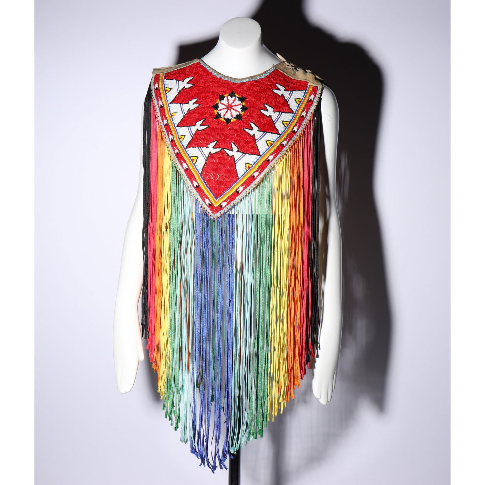 Plains Beaded Dance Yoke with Colorful Ribbon Trim Yoke is 14 1/2" long x 15" wide, 30" long with (1 of 6)