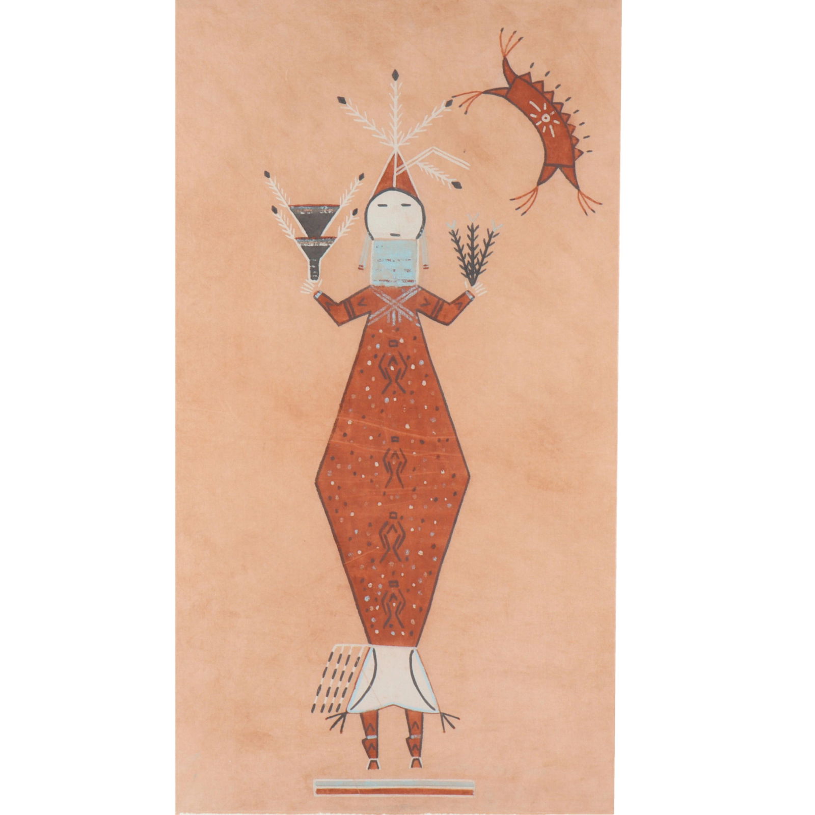 Daniel Natale, Navajo , Yei figure, painted muslin, 30"H x16 1/2"W(muslin), 34"H x 20"W(frame) (1 of 9)