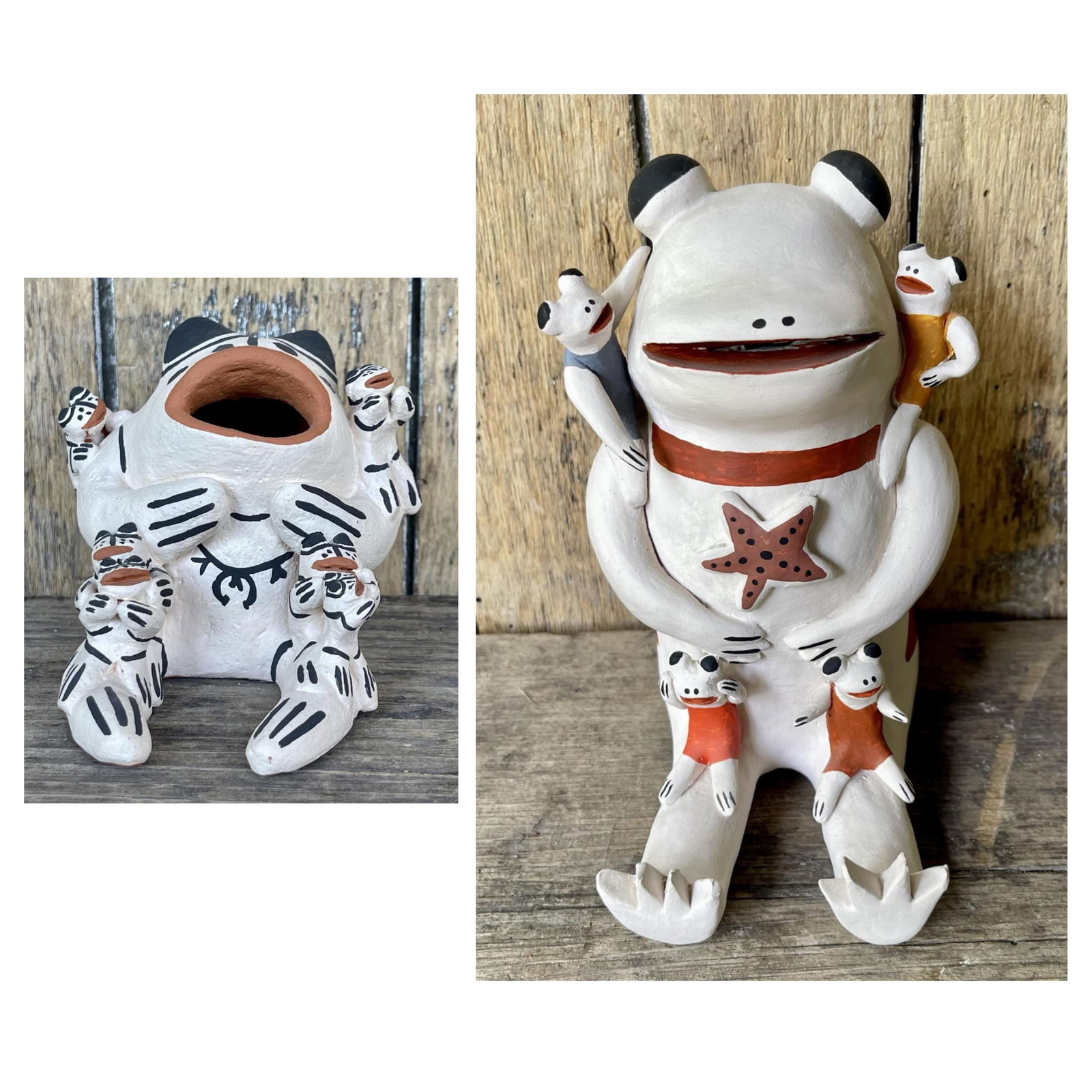 Group of 2 Frog Storyteller Figures Item 1: 7" high x 6" deep x 3 1/4" wide, Item 2: 3 1/4" high x 3 (1 of 18)