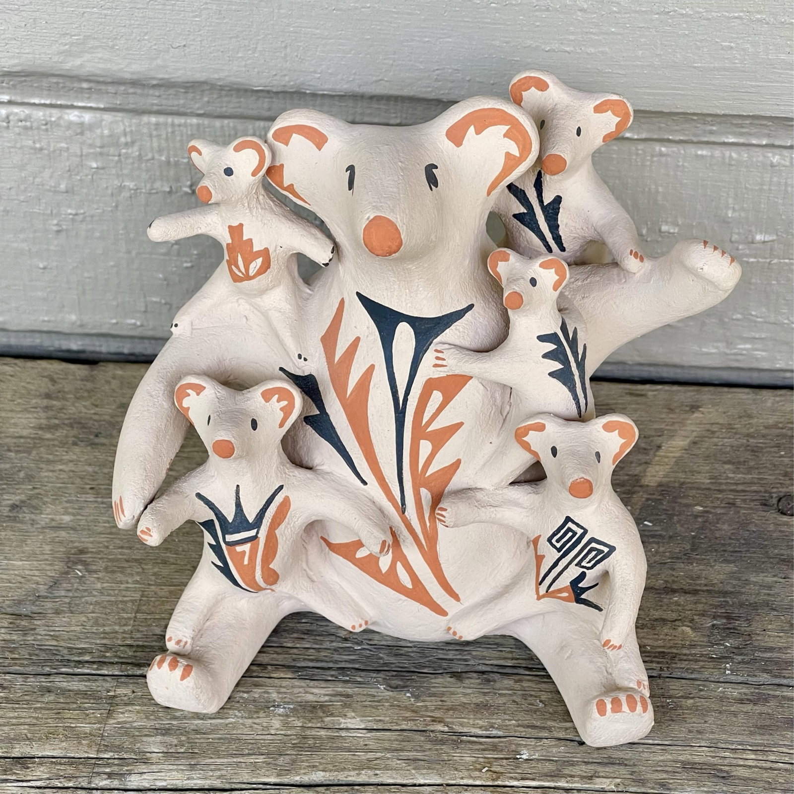 Jemez Pueblo Bear Family Storyteller 5 1/2" H x 6" w x 5" D (1 of 8)