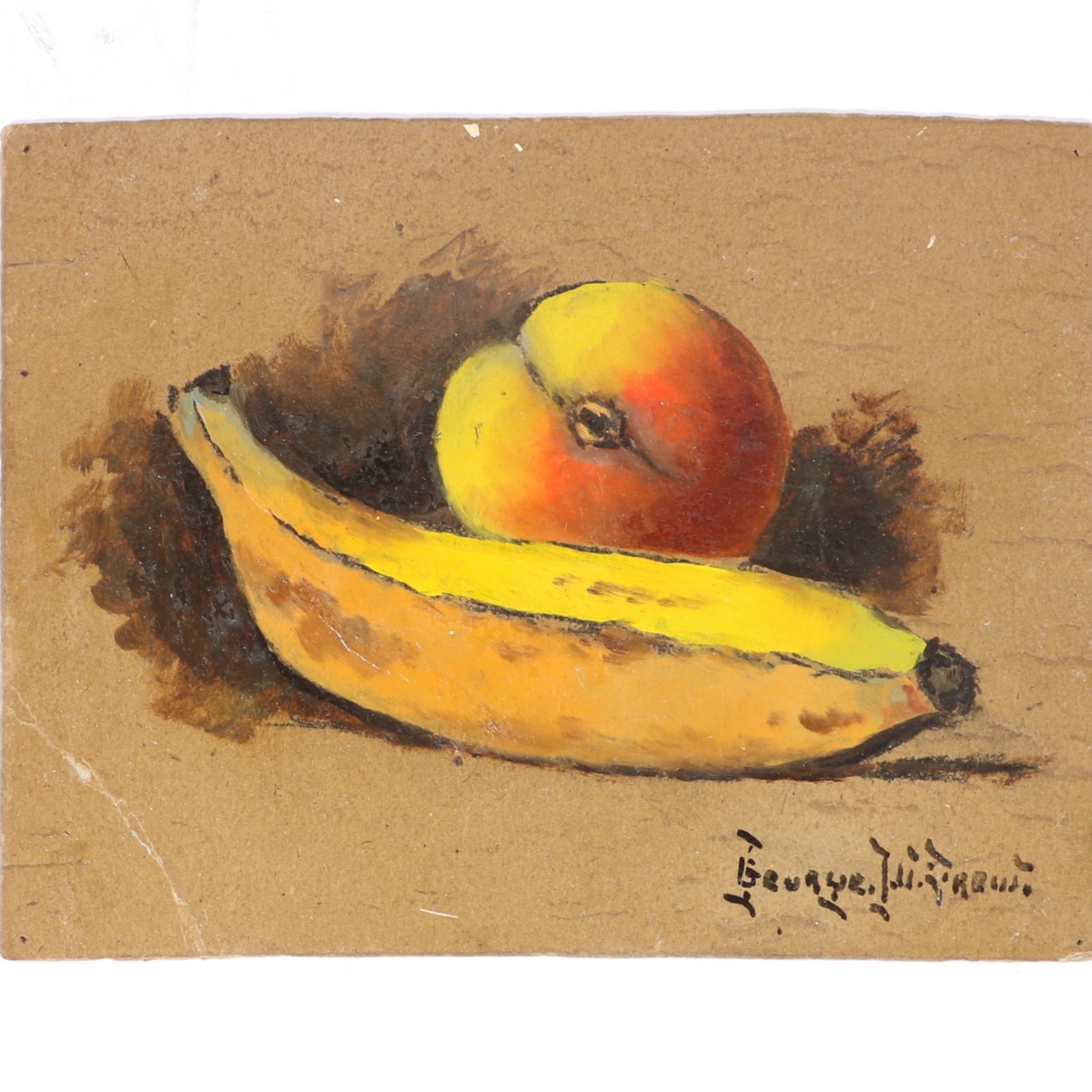 George W. Drew, New York (1875-1968), fruit still life, oil on board, 6 1/4"H x 8"W: George W. Drew New York (1875-1968) fruit still life oil on board Signed lower right. From the Archives of askArt: Biography from Rehs Galleries, Inc. George W. Drew was born 21 December 1875 in Massa