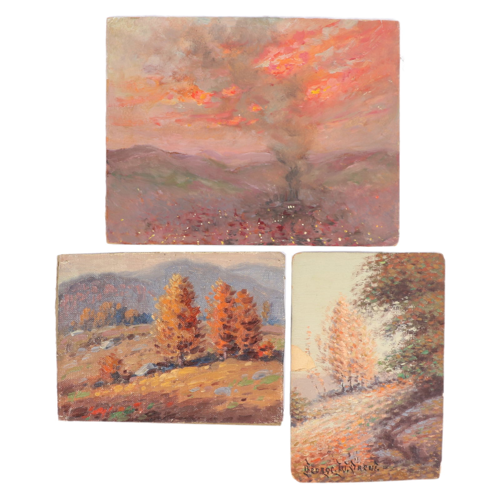 George W. Drew, New York (1875-1968), Reading at Sunset / autumnal landscapes, oil on canvas on (1 of 10)