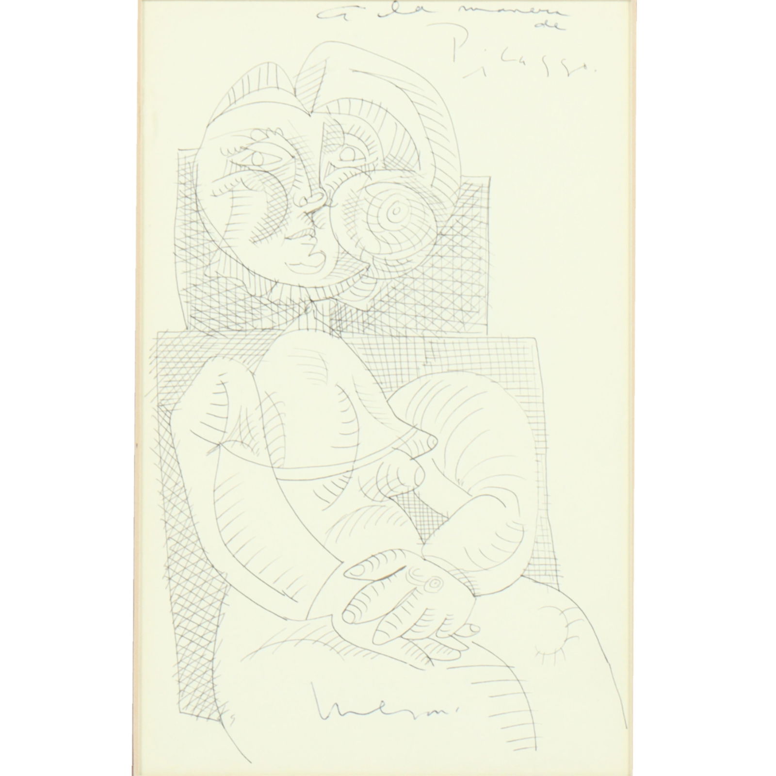 Jose Luis Cuevas, Mexican (1934 - 2017), A la manera de Picasso, abstract female nude, ink on paper: Jose Luis Cuevas Mexican (1934 - 2017) A la manera de Picasso, abstract female nude ink on paper Signed lower center. Biography from the Archives of askART: The following was written and compiled by J