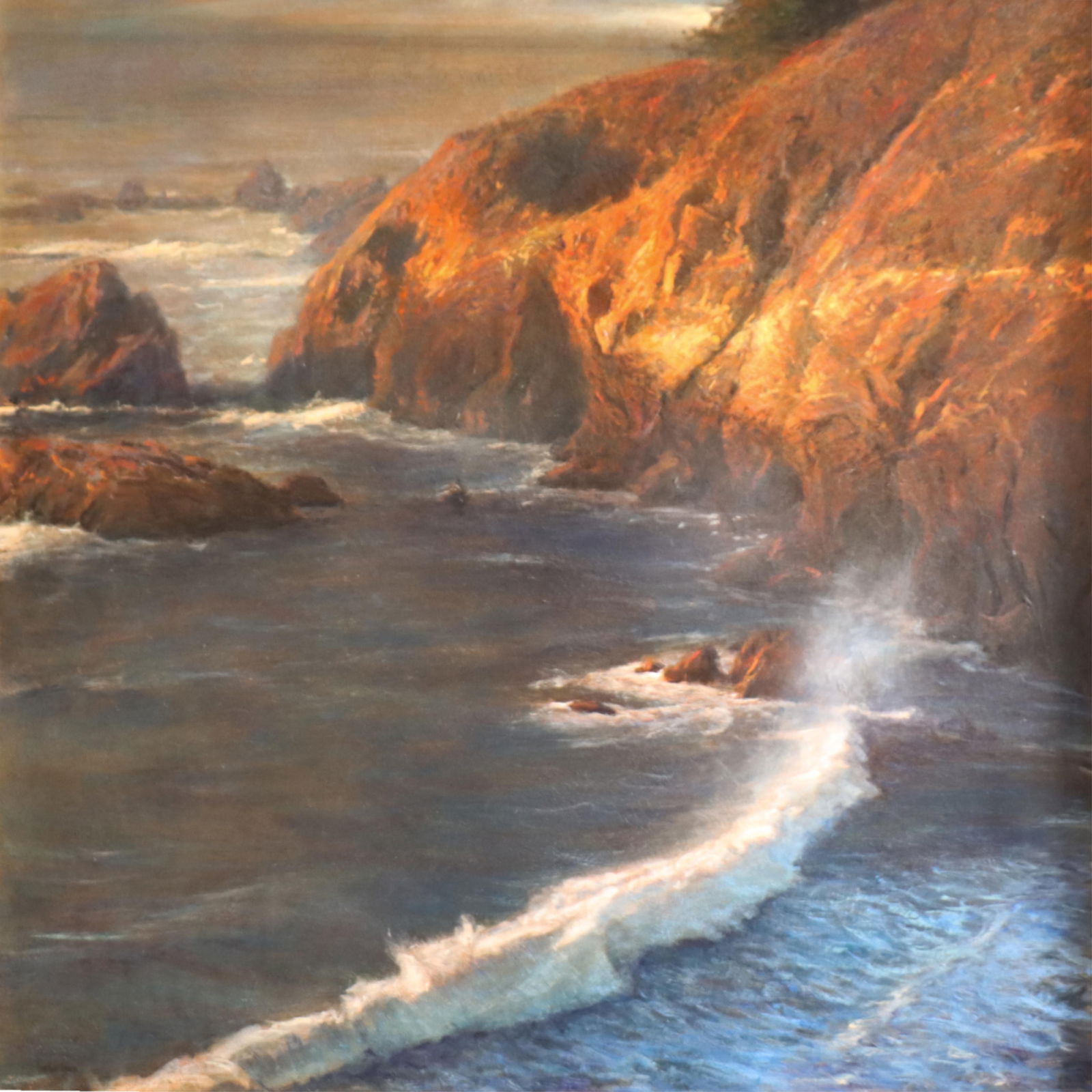 Gordon Brown, American / Colorado (b. 1962), mountainous seascape with crashing waves, oil on: Gordon Brown American / Colorado (b. 1962) mountainous seascape with crashing waves oil on canvas Signed lower left. Biography from Meyer Gallery: My paintings are all about light and mood," says Colo