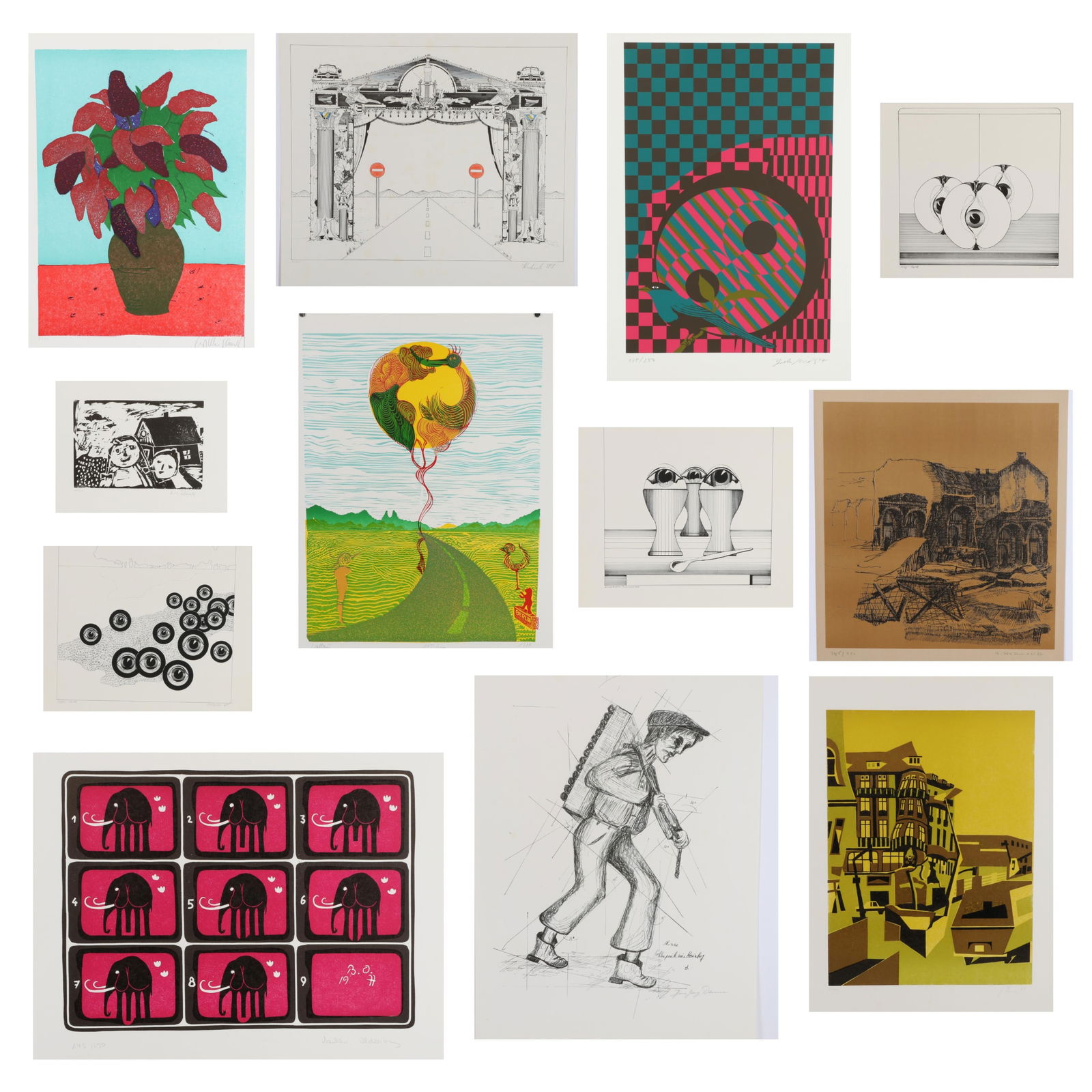 Collection of 12 large contemporary lithographs by German artists 24"H x 17"W (each sheet) (1 of 14)