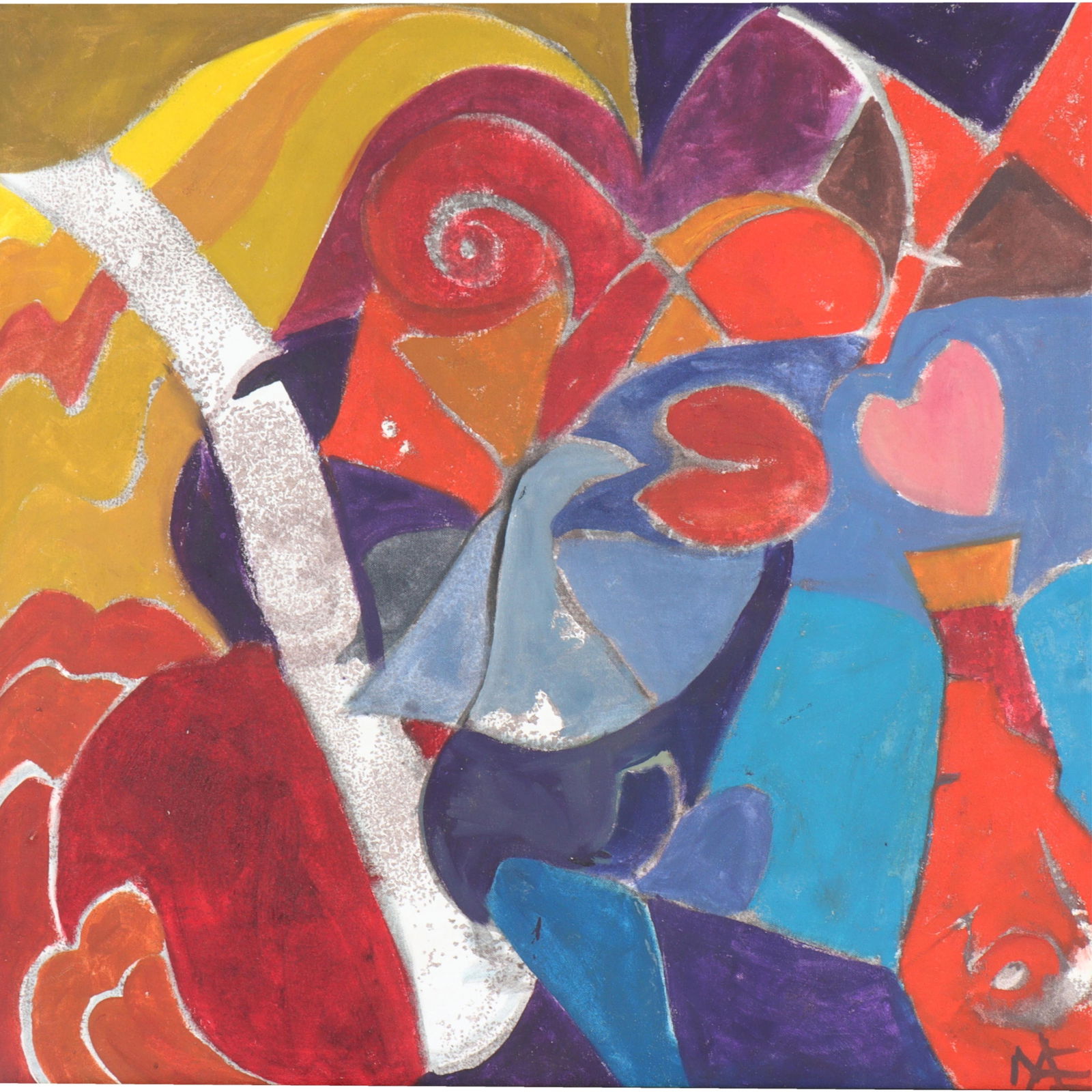 Mae Alice Engron, American (20th/21st Century), abstract still life, oil on canvas, 25 3/4"H x 26 (1 of 8)