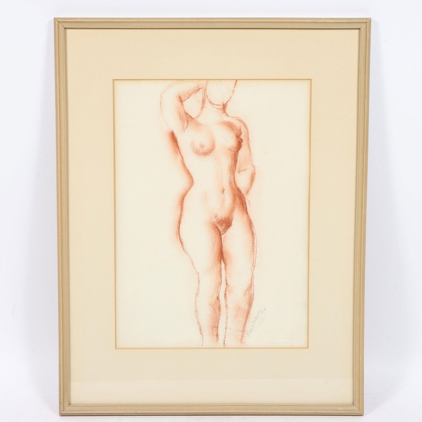 Frank Owen Dobson, British (1886 - 1963), female nude, 1928, sanguine on paper, 13 1/2"H x 9 3/4"W: Frank Owen Dobson British (1886 - 1963) female nude, 1928 sanguine on paper Signed and dated lower right. Biography from the Archives of askART: Frank Owen Dobson RA was a British artist and sculptor.