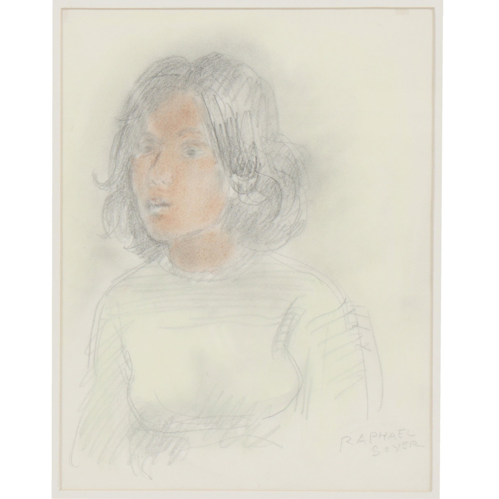 Raphael Soyer, New York / Russia (1899-1987), female portrait, graphite and pastel on paper, 11: Raphael Soyer New York / Russia (1899-1987) female portrait graphite and pastel on paper Signed lower right. Biography from the Archives of askART: Born in Borisoglebsk, Russia in 1899, Raphael Soyer