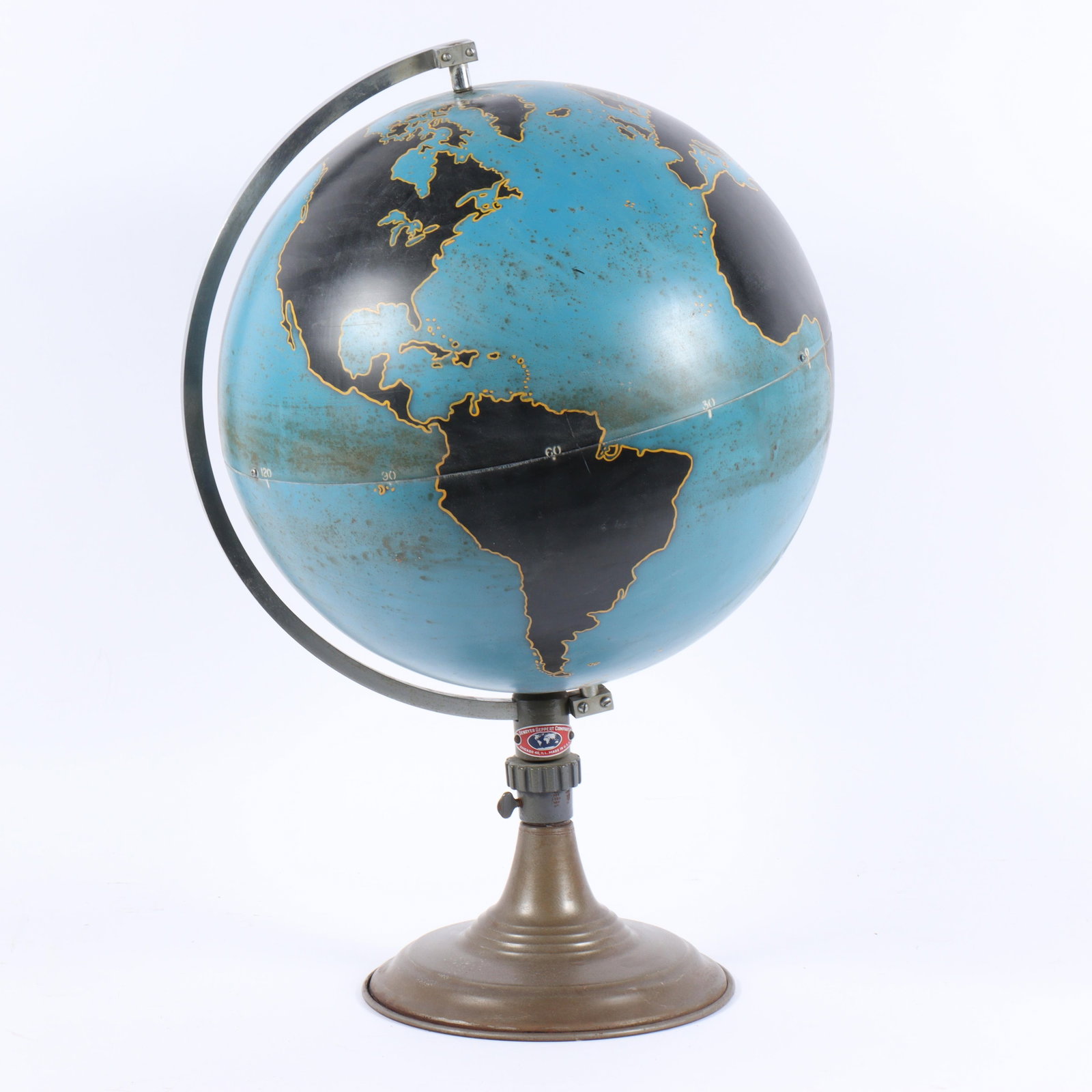 Denoyer Geppert vintage metal military world globe 26"H x 16"W: Denoyer Geppert vintage metal military world globe 26"H x 16"W