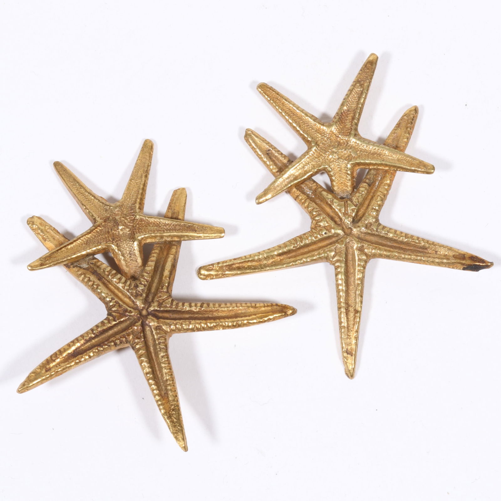 Line Vautrin 1940's French designer clip on gilt bronze starfish earrings. 2"H x 2"W (1 of 8)