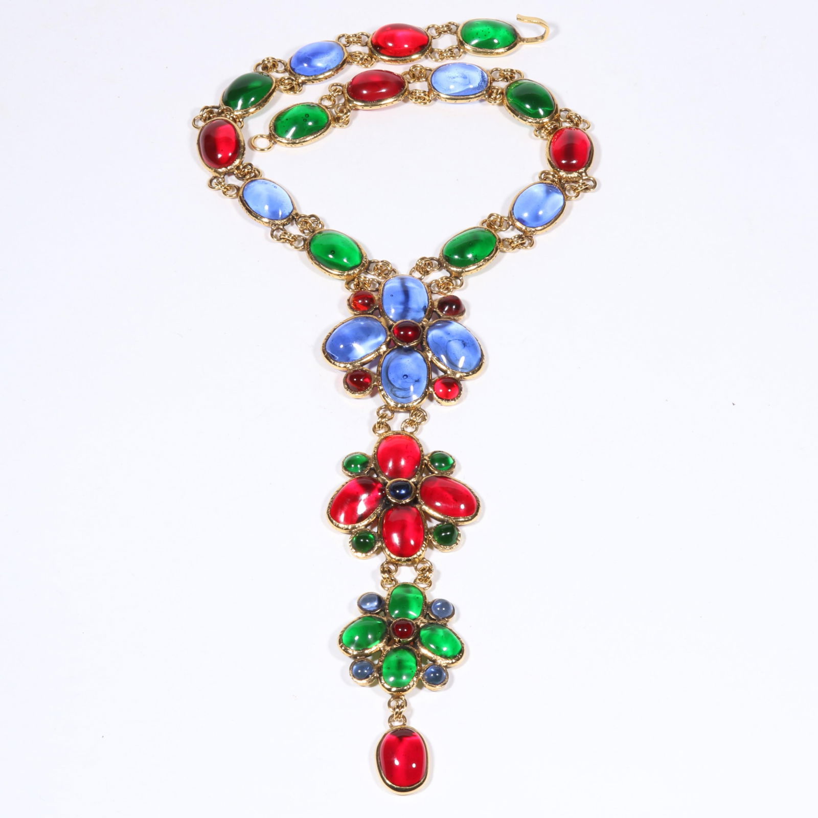 Vintage Coco Chanel haute couture jewel tone Gripoix glass necklace with long exquisite floral drop. (1 of 7)