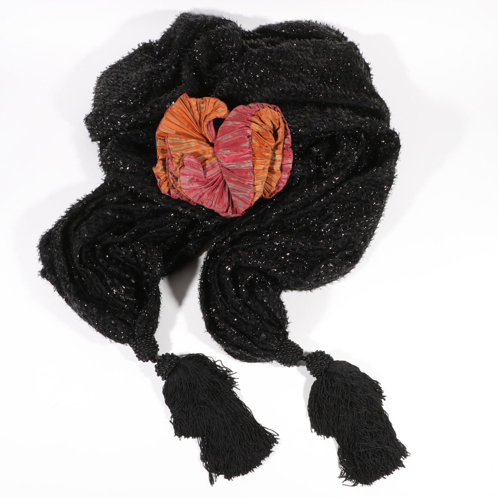 Unsigned Isabel Canovas shawl and signed bow accessory. 94"L x 44"W: Unsigned Isabel Canovas shawl and signed bow accessory. 94"L x 44"W