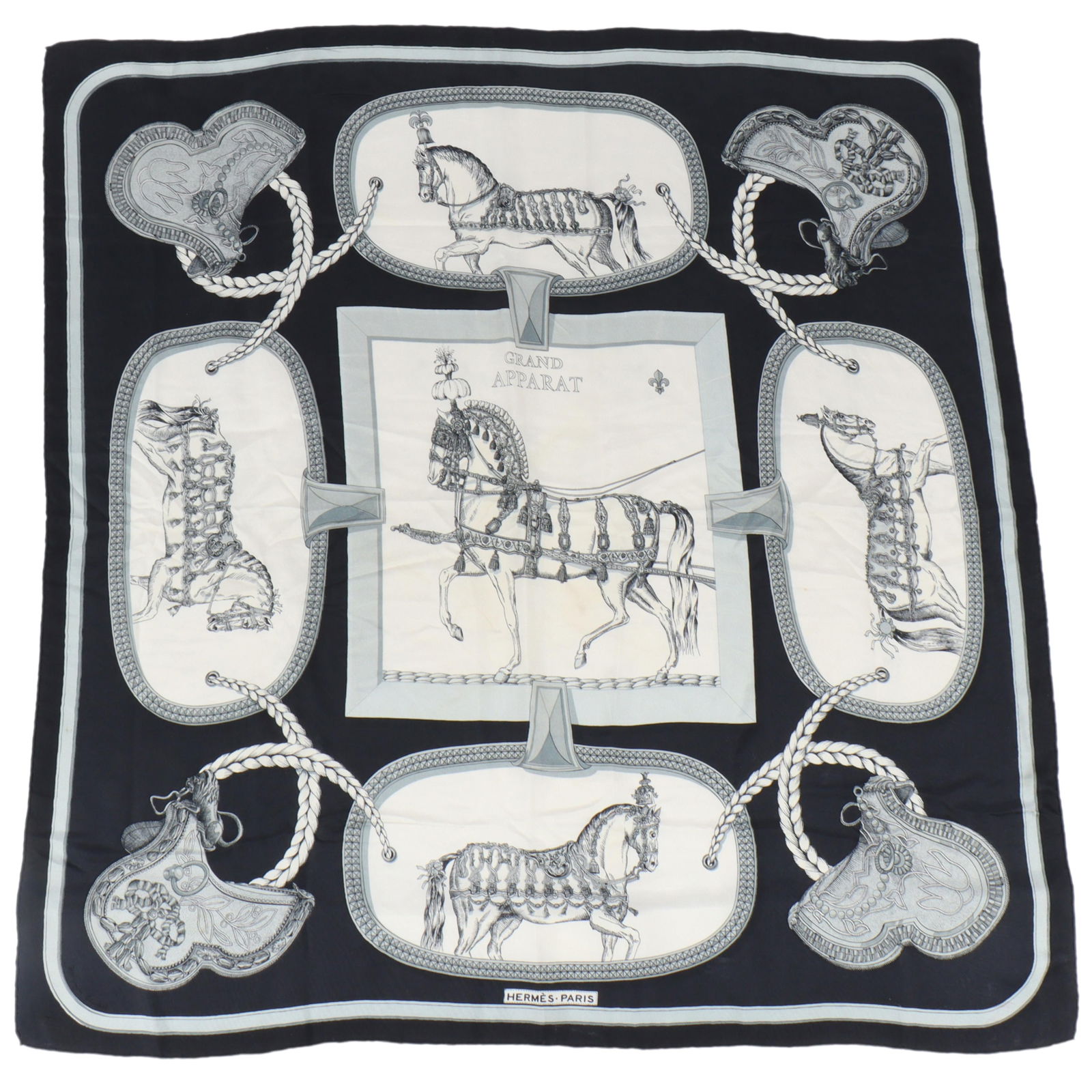 Hermes Paris "Grand Apparat" royal equestrian horse silk scarf. 33 1/2"L x 33 1/2"W (1 of 15)