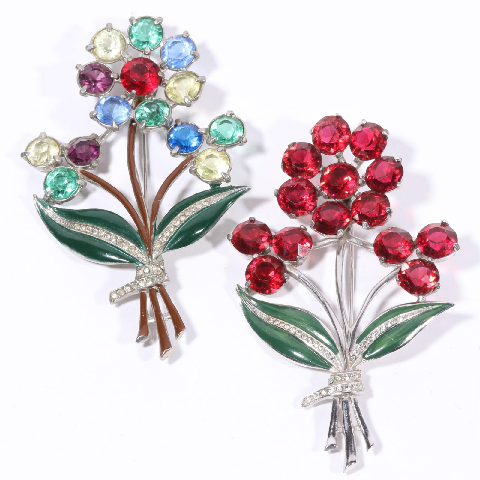 Large Vintage Retro Coro multicolor rhinestone and enamel flower bouquet brooch and unsigned Coro (1 of 11)